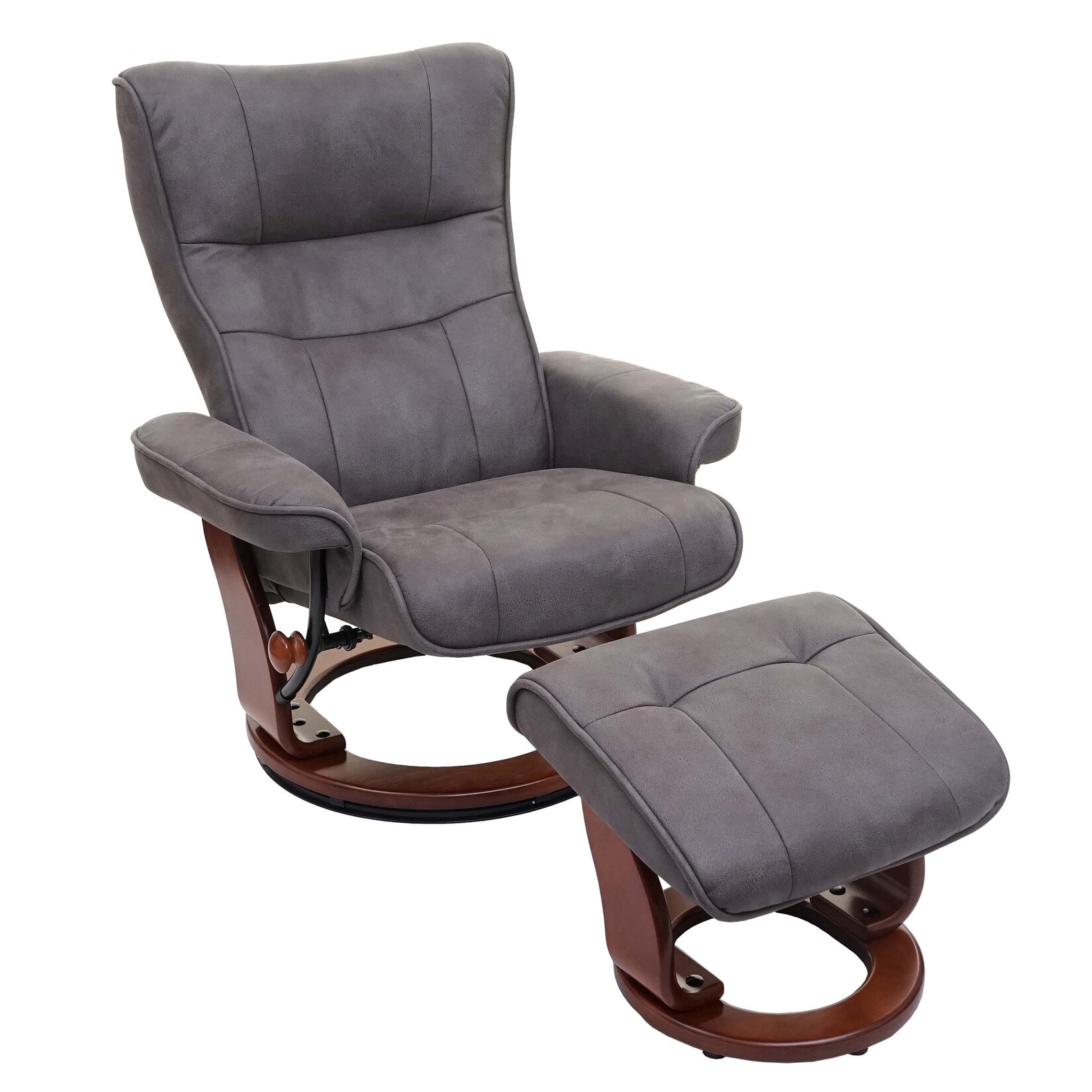 MCA Relaxsessel Edmonton, Fernsehsessel Hocker, Stoff/Textil 130kg belastbar ~ dunkelgrau, walnussfarben