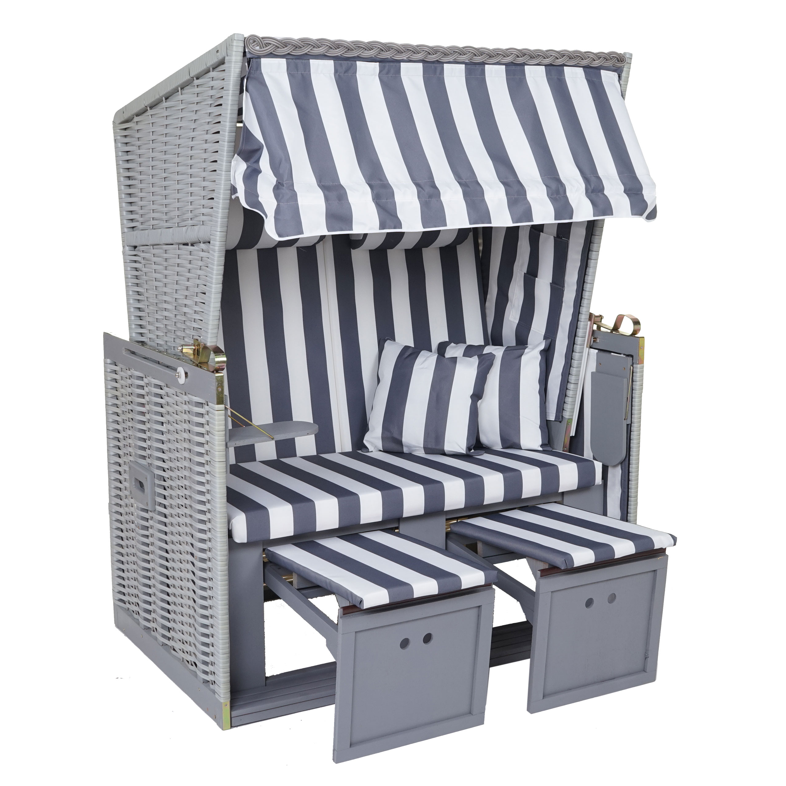 Poly-Rattan-Strandkorb MCW-A11, Volllieger Ostsee Nordsee ~ grau - Bild 1