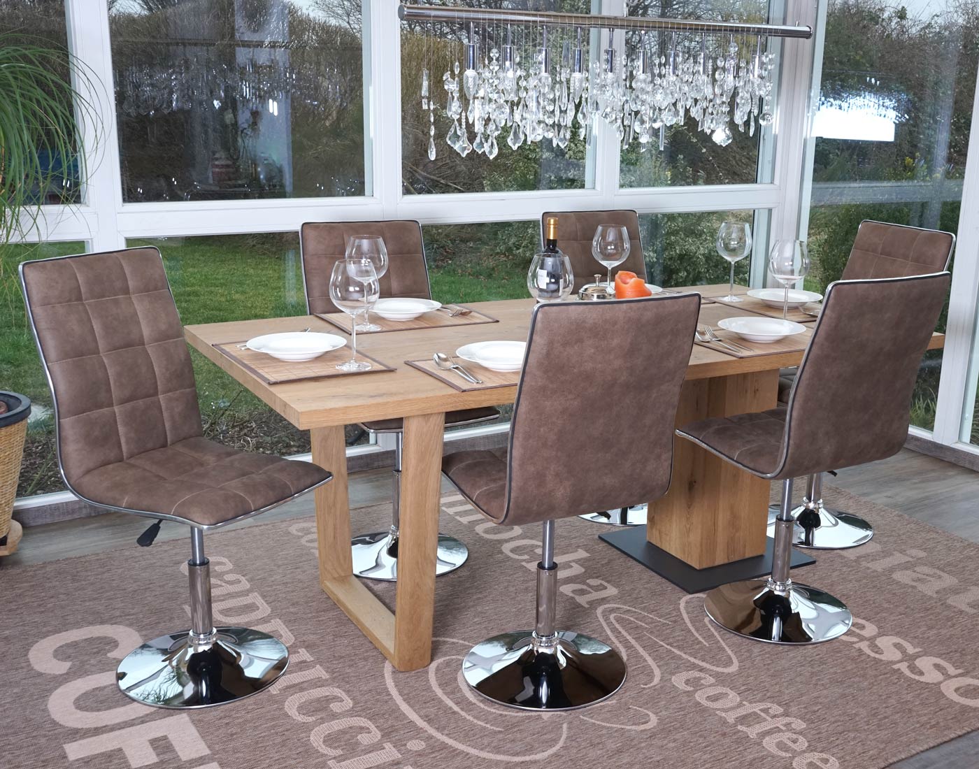 6er-Set Esszimmerstuhl MCW-C41, Stuhl K&uuml;chenstuhl, h&ouml;henverstellbar drehbar, Stoff/Textil MVG ~ vintage braun - Bild 1