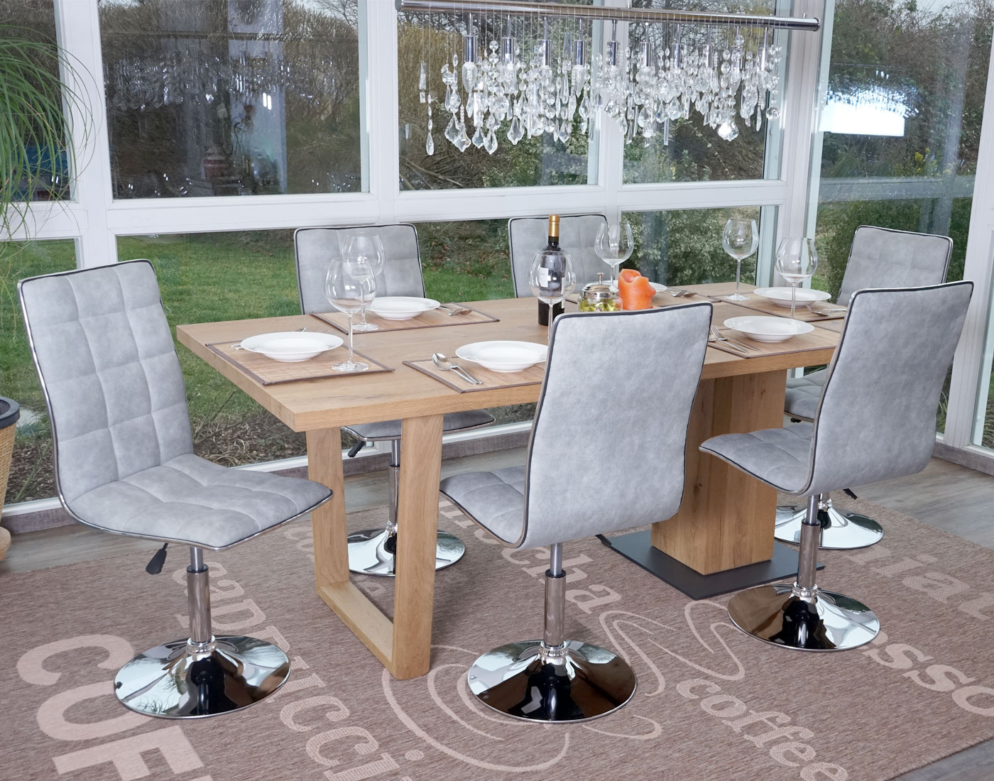 6er-Set Esszimmerstuhl MCW-C41, Stuhl K&uuml;chenstuhl, h&ouml;henverstellbar drehbar, Stoff/Textil MVG ~ vintage betongrau - Bild 1