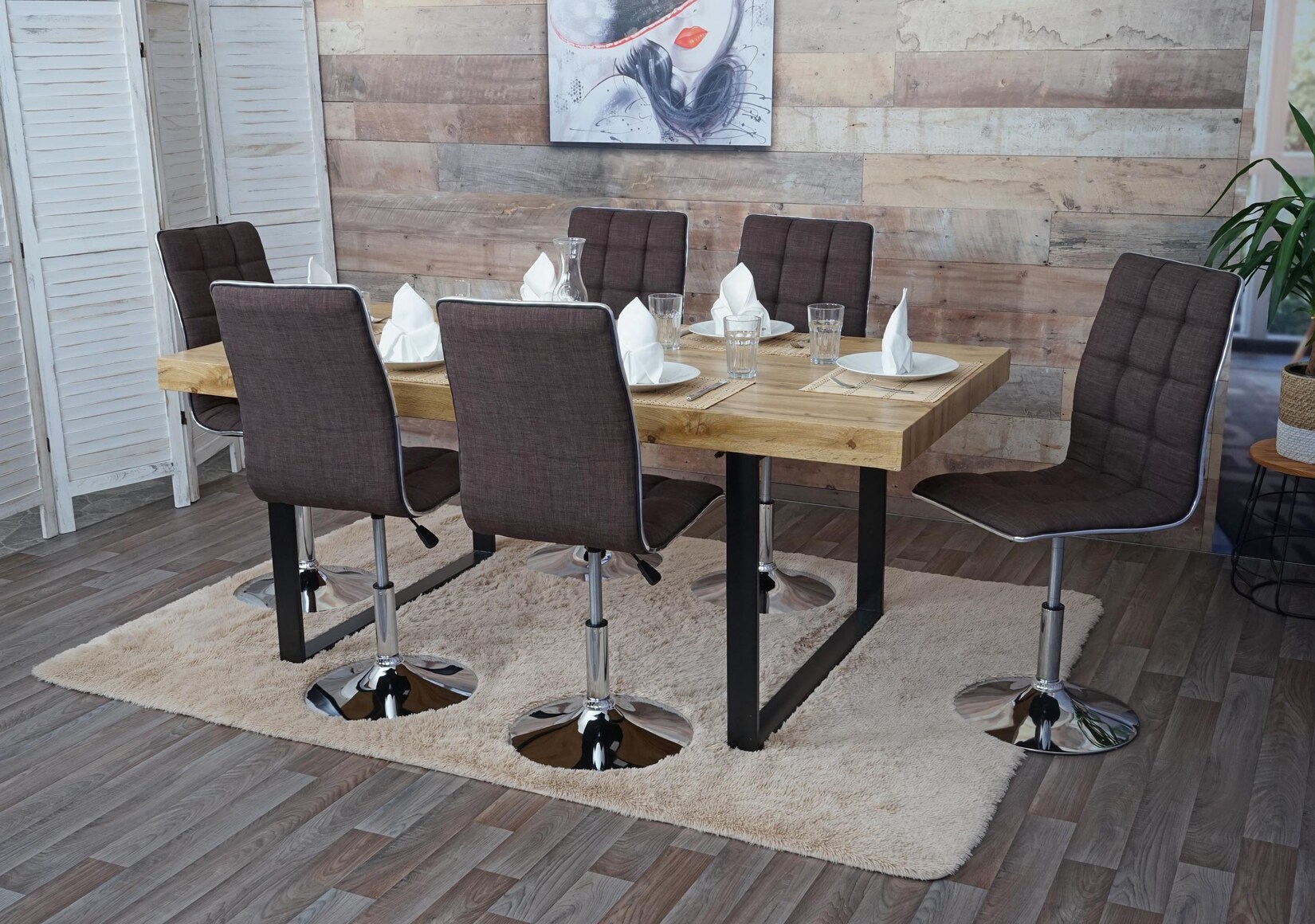 6er-Set Esszimmerstuhl MCW-C41, Stuhl Küchenstuhl, höhenverstellbar drehbar, Stoff/Textil MVG ~ braun