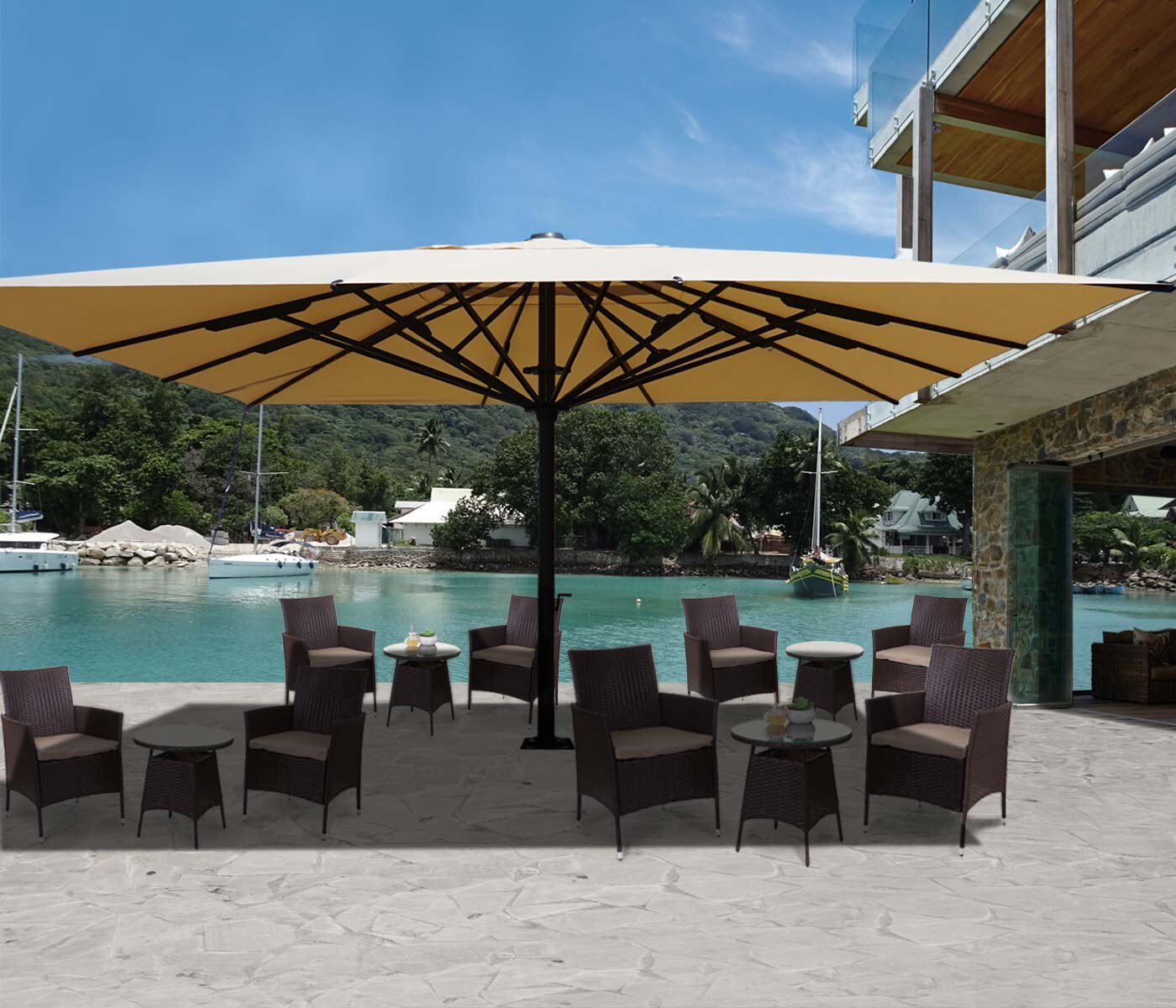 Gastronomie-Luxus-Sonnenschirm MCW-D20, XXL-Schirm Marktschirm, 5x5m (Ø7,2m) Polyester/Alu 90kg ~ creme | 04057651182490
