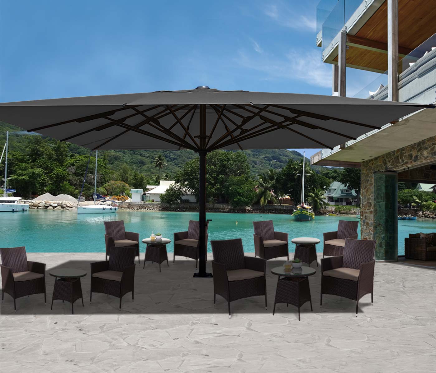 Gastronomie-Luxus-Sonnenschirm MCW-D20, XXL-Schirm Marktschirm, 5x5m (&Oslash;7,2m) Polyester/Alu 90kg ~ anthrazit - Bild 1