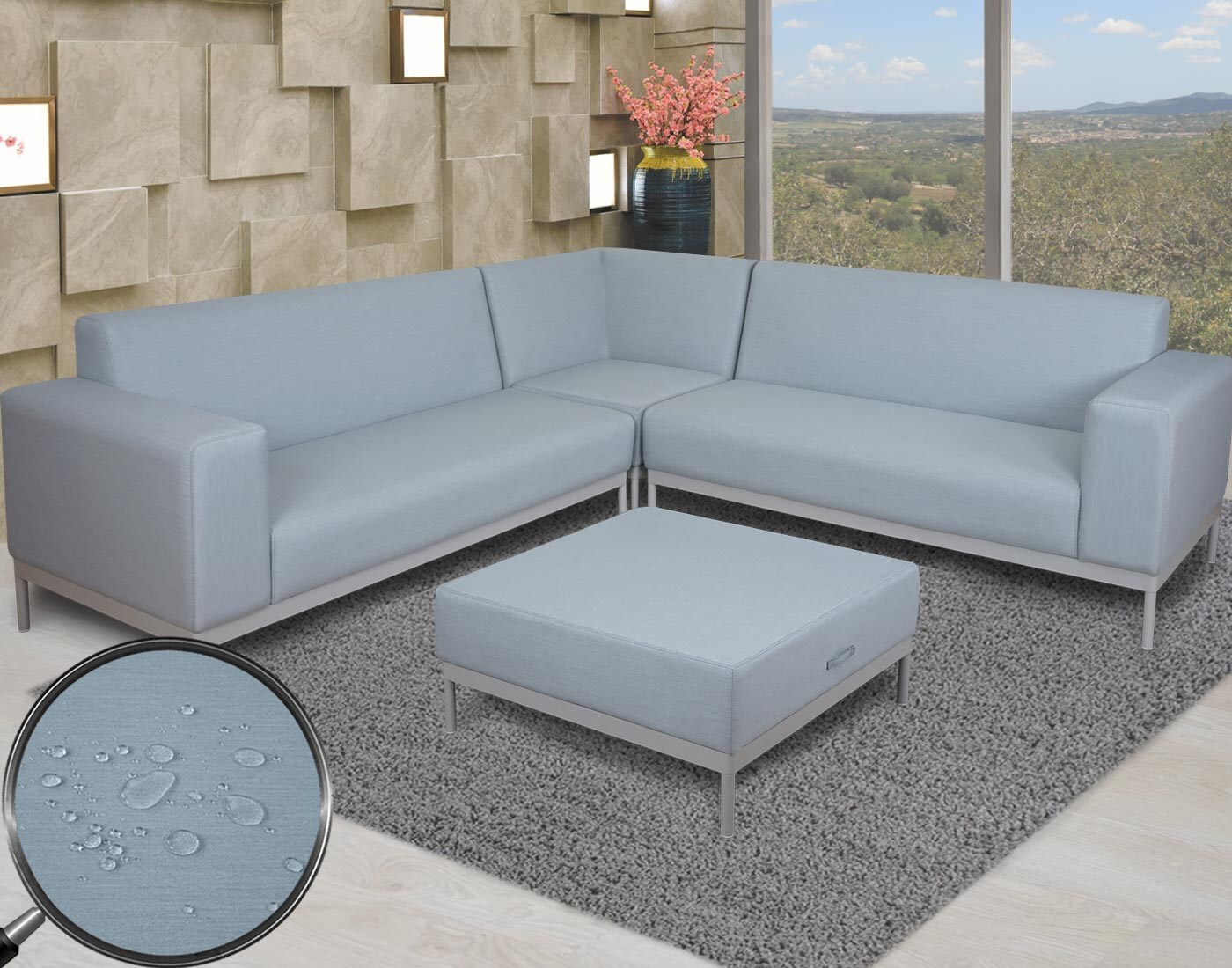 Ecksofa MCW-C47, Sofa Loungesofa Couch, Stoff/Textil Indoor wasserabweisend 245cm ~ blau ohne Ablage | 04057651211411