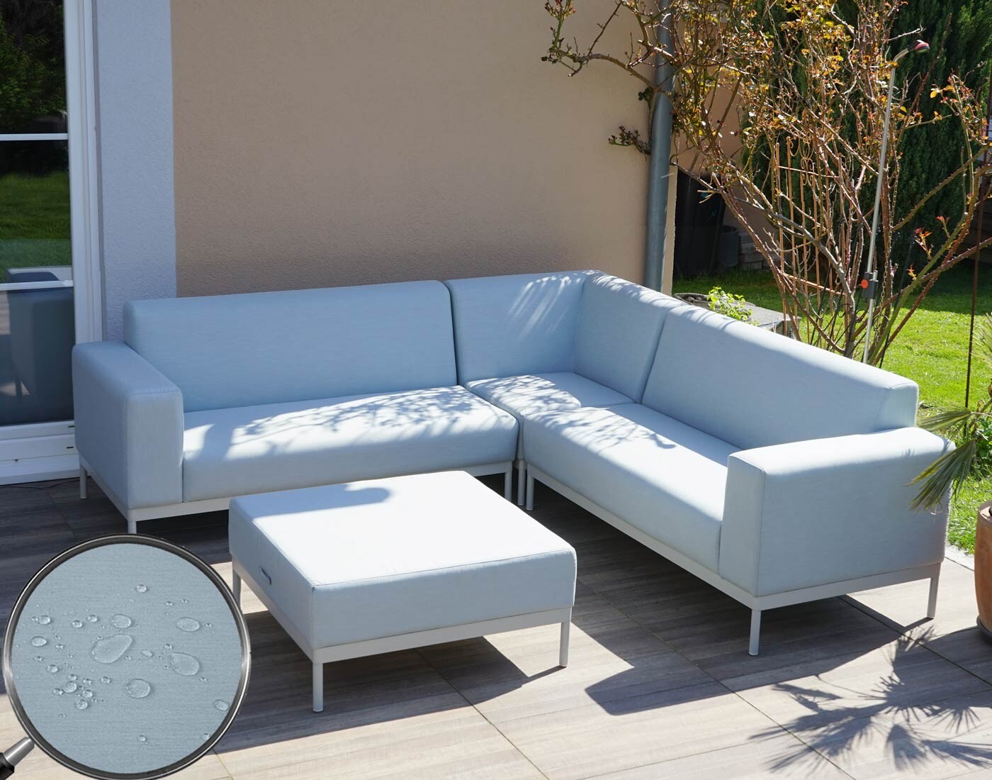 Alu-Garten-Garnitur MCW-C47, Sofa, Outdoor Stoff/Textil ~ blau ohne Ablage, ohne Kissen | 04057651201832
