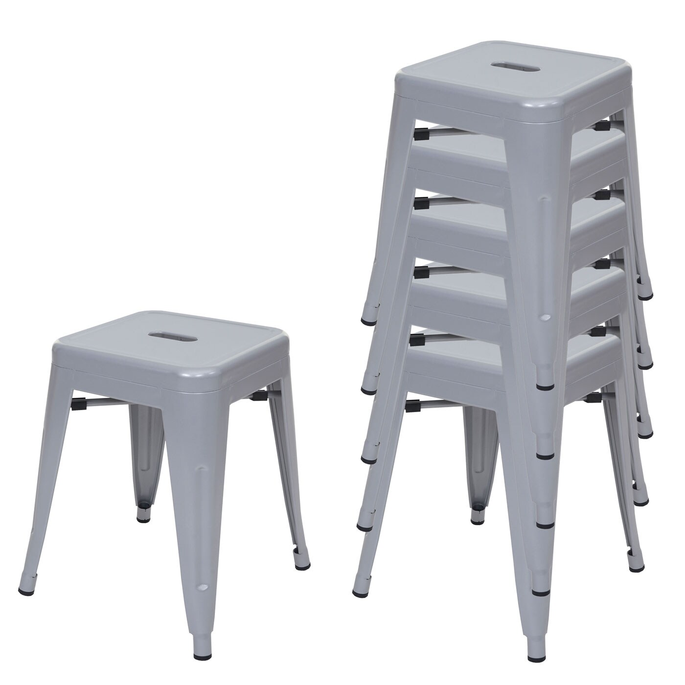 6er-Set Hocker MCW-A73, Metallhocker Sitzhocker, Metall Industriedesign stapelbar ~ grau