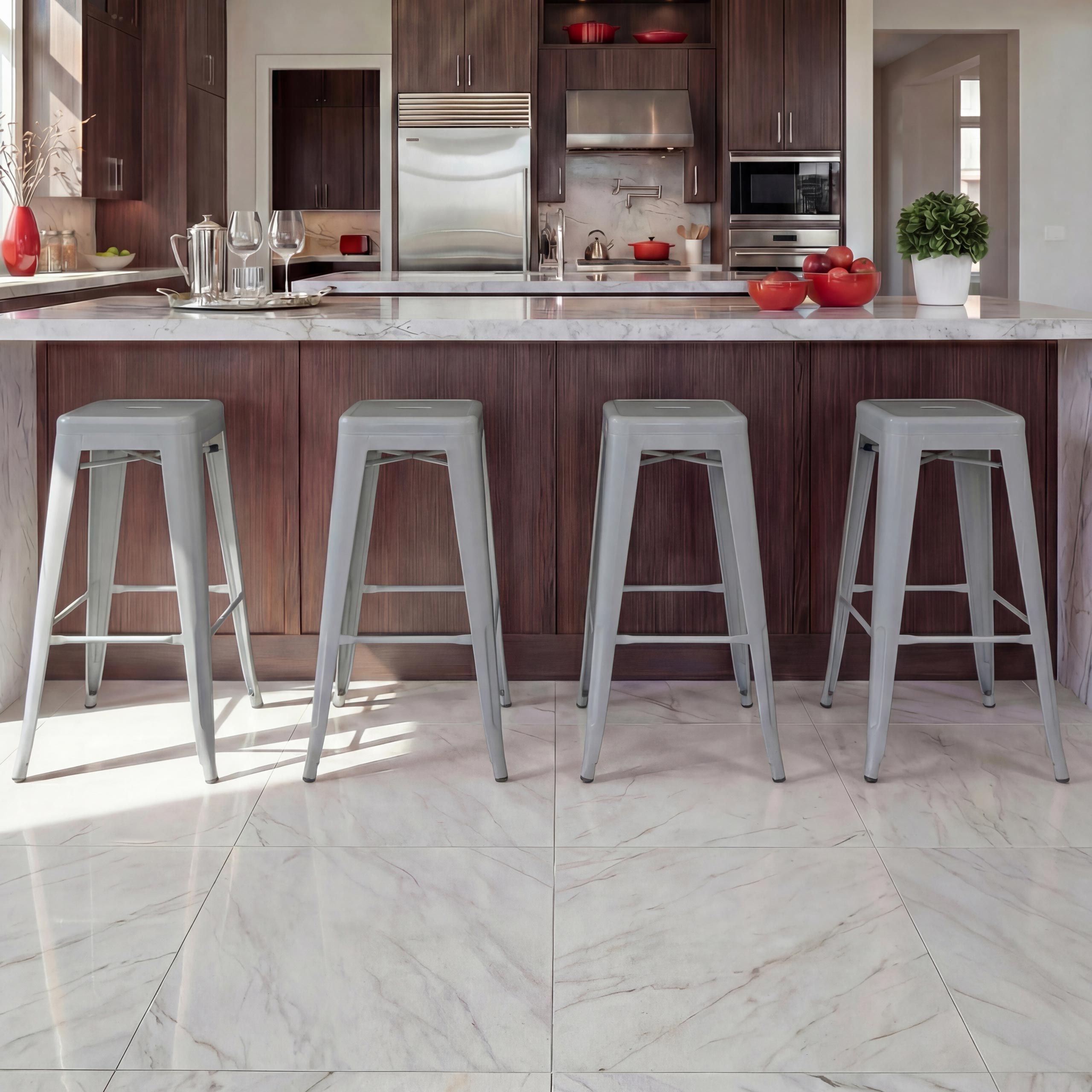 4er-Set Barhocker MCW-A73, Barstuhl Tresenhocker, Metall Industriedesign stapelbar ~ grau - Bild 1