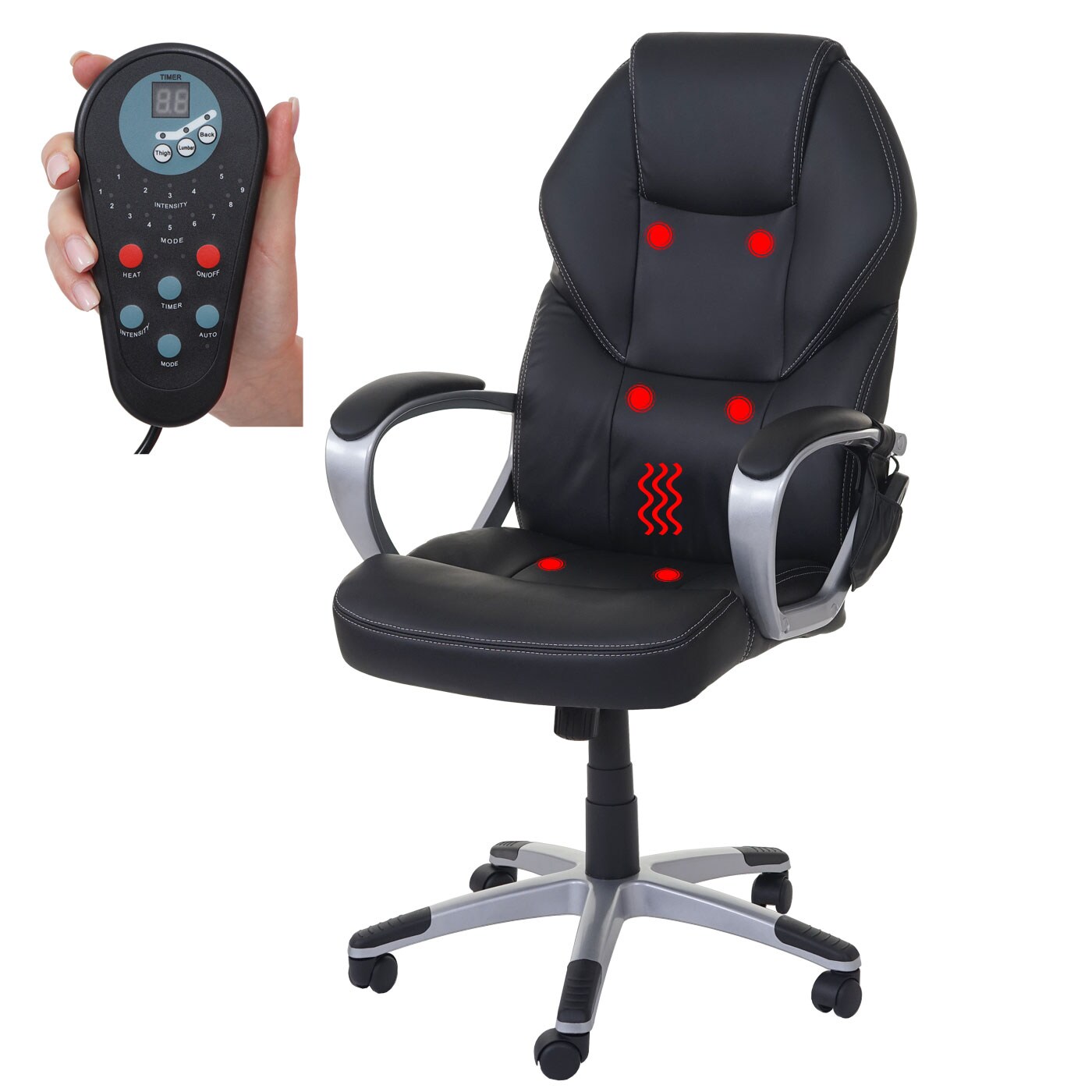Massage-Bürostuhl MCW-A69, Drehstuhl Chefsessel, Heizfunktion Massagefunktion Kunstleder ~ schwarz