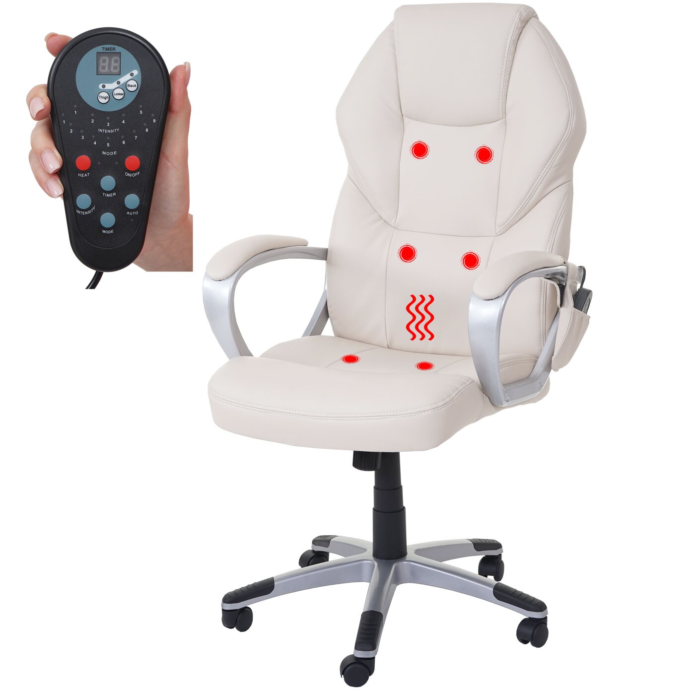 Massage-Bürostuhl MCW-A69, Drehstuhl Chefsessel, Heizfunktion Massagefunktion Kunstleder ~ creme