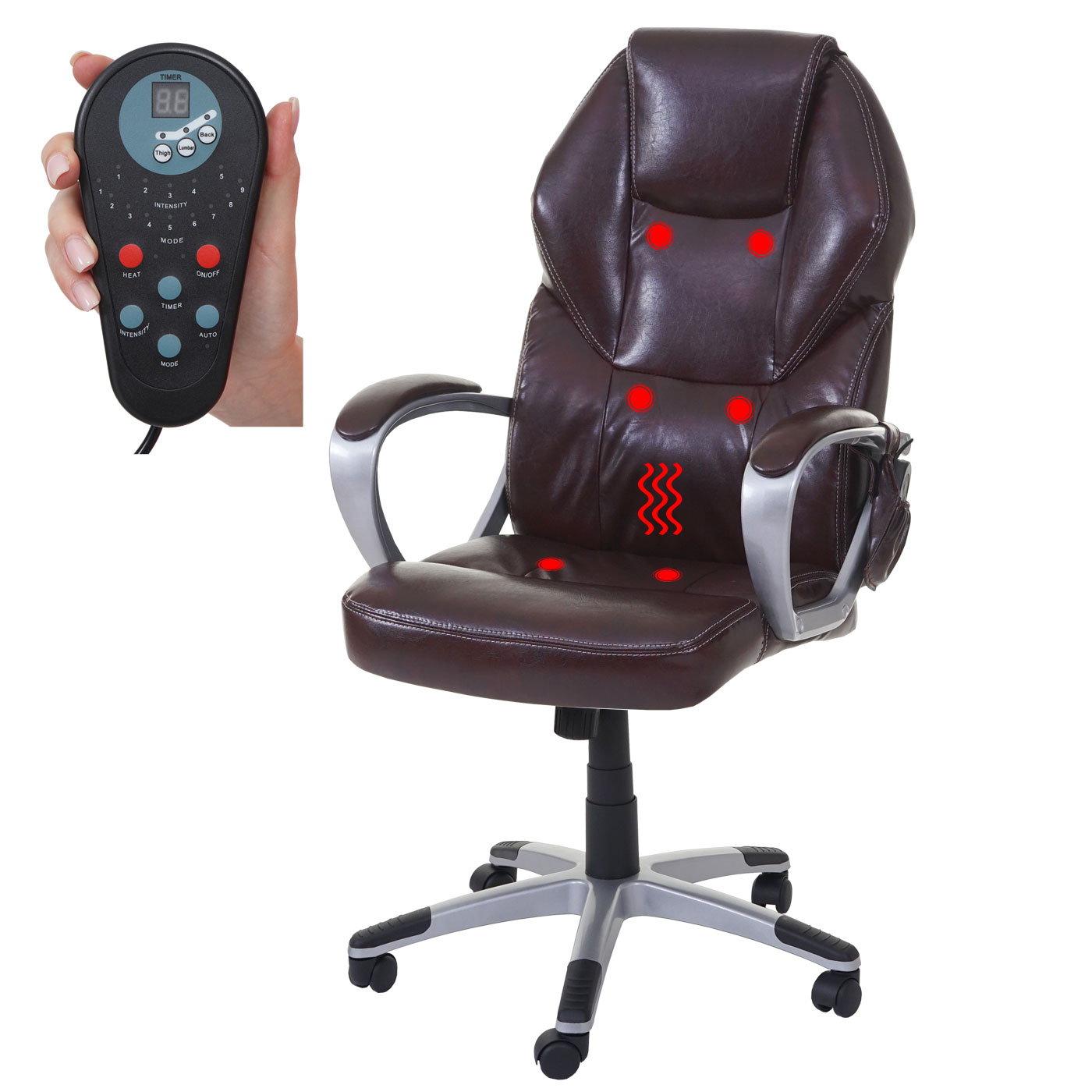 Massage-B&uuml;rostuhl MCW-A69, Drehstuhl Chefsessel, Heizfunktion Massagefunktion Kunstleder ~ bordeaux - Bild 1