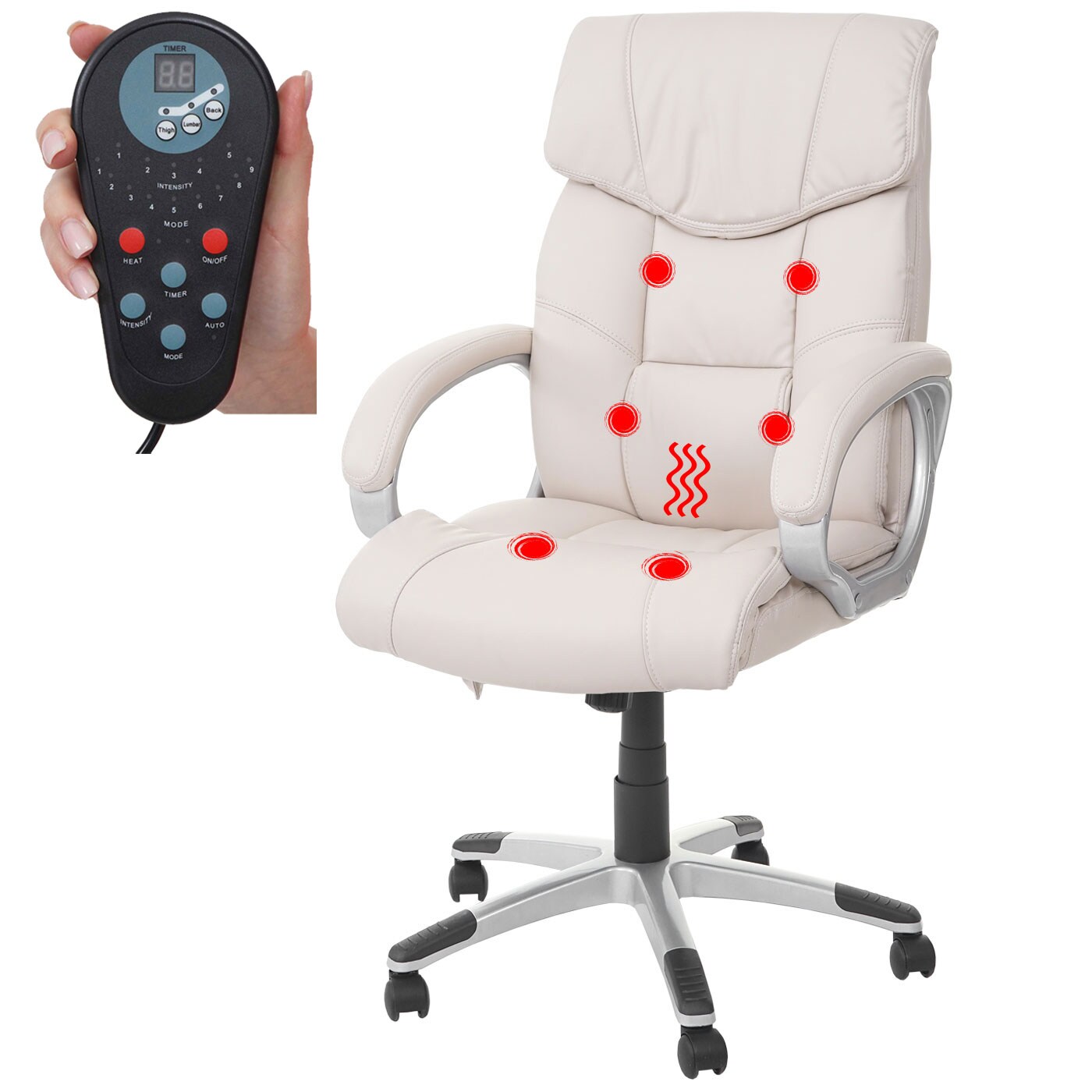 Massage-Bürostuhl MCW-A71, Drehstuhl Chefsessel, Heizfunktion Massagefunktion Kunstleder ~ creme