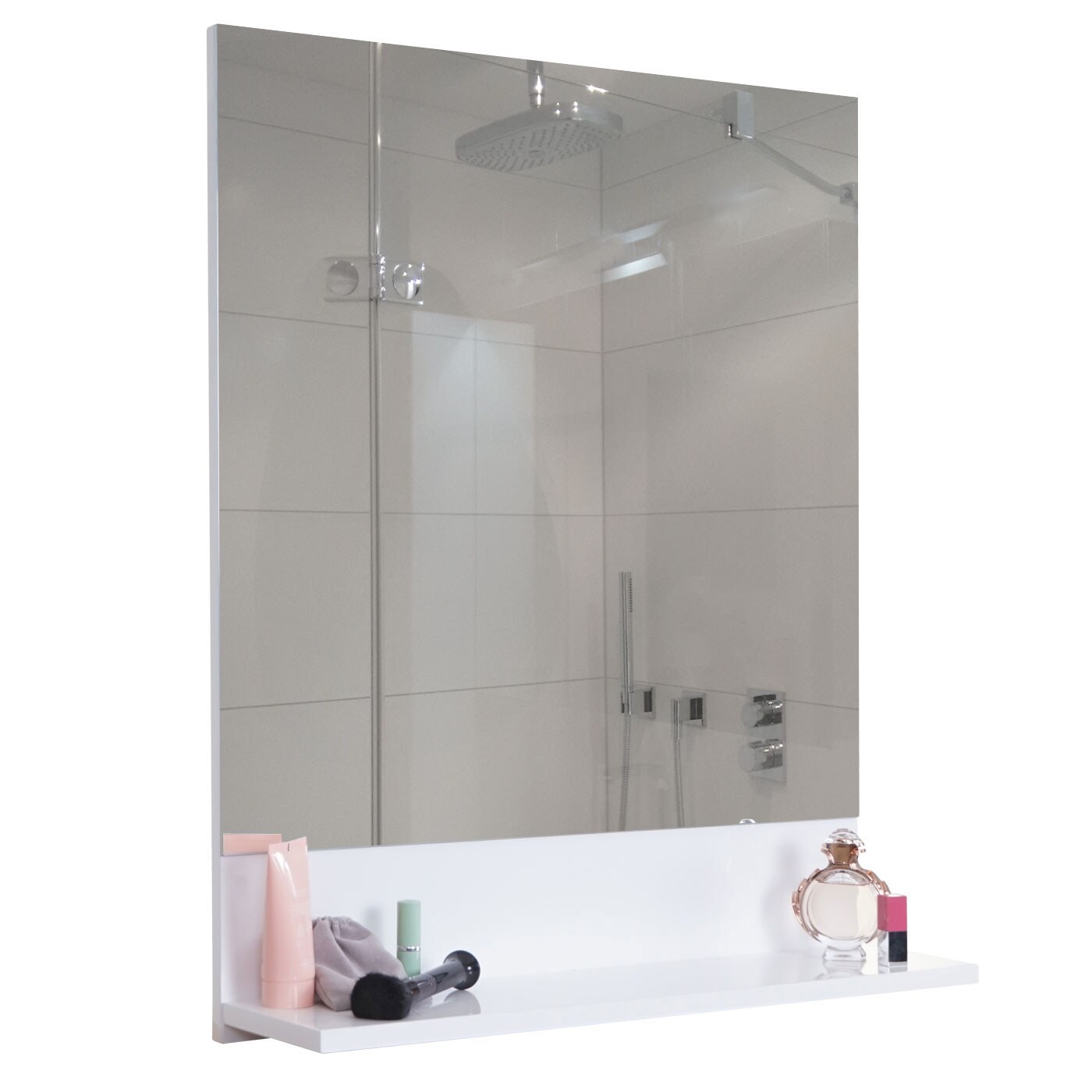 Wandspiegel mit Ablage MCW-B19, Badspiegel Badezimmer, hochglanz 75x80cm ~ weiß