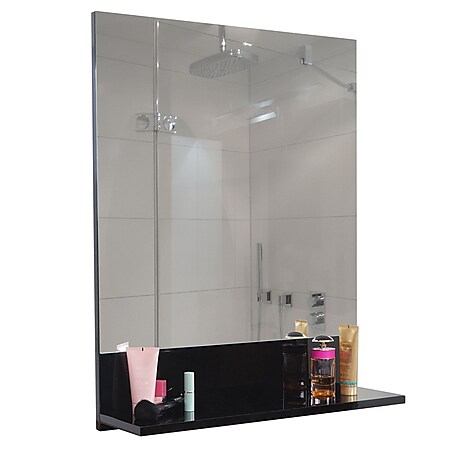 Wandspiegel mit Ablage MCW-B19, Badspiegel Badezimmer, hochglanz 75x80cm ~ schwarz - Bild 1