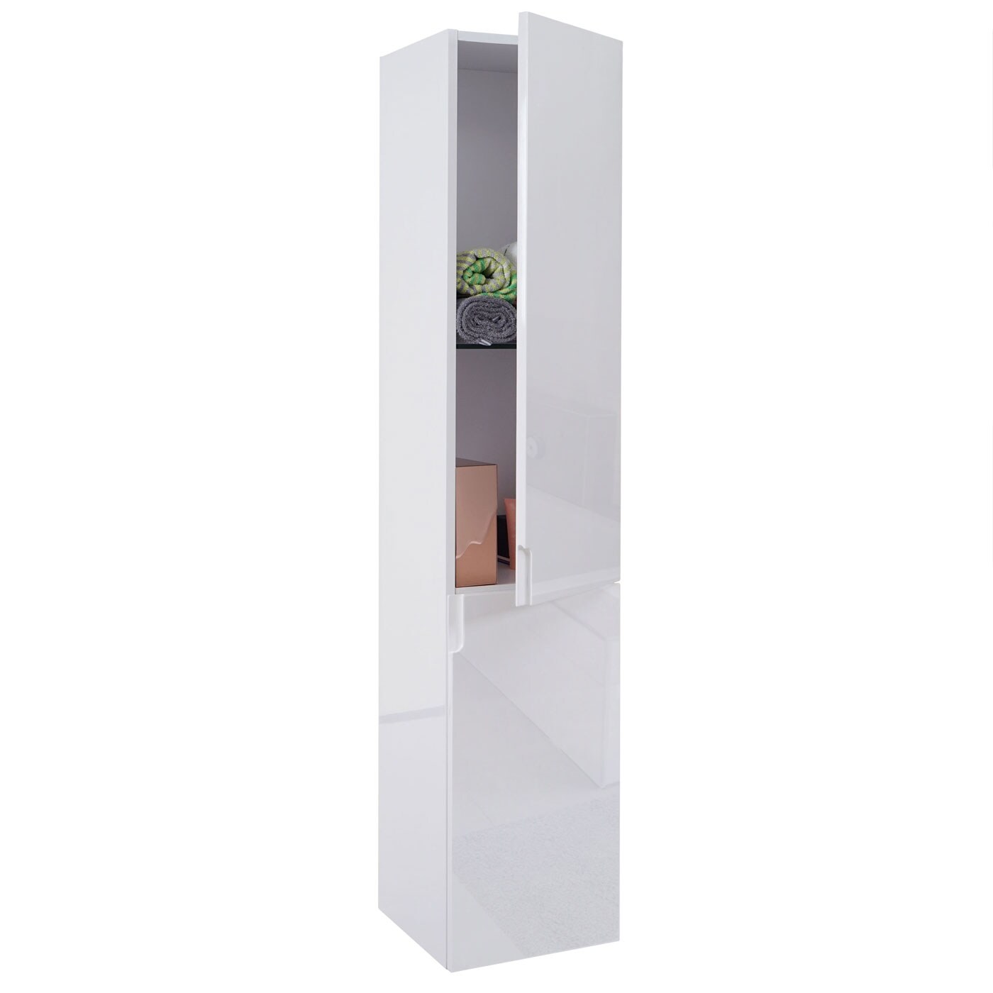 Hängeschrank MCW-B19, Midischrank Hochschrank Badezimmer Badmöbel, hochglanz 150x30cm ~ weiß