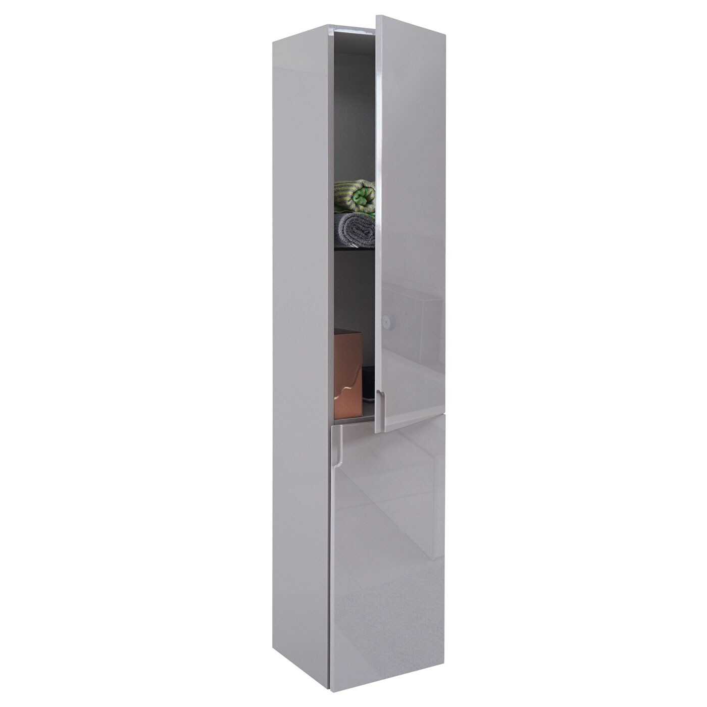 Hängeschrank MCW-B19, Midischrank Hochschrank Badezimmer Badmöbel, hochglanz 150x30cm ~ grau