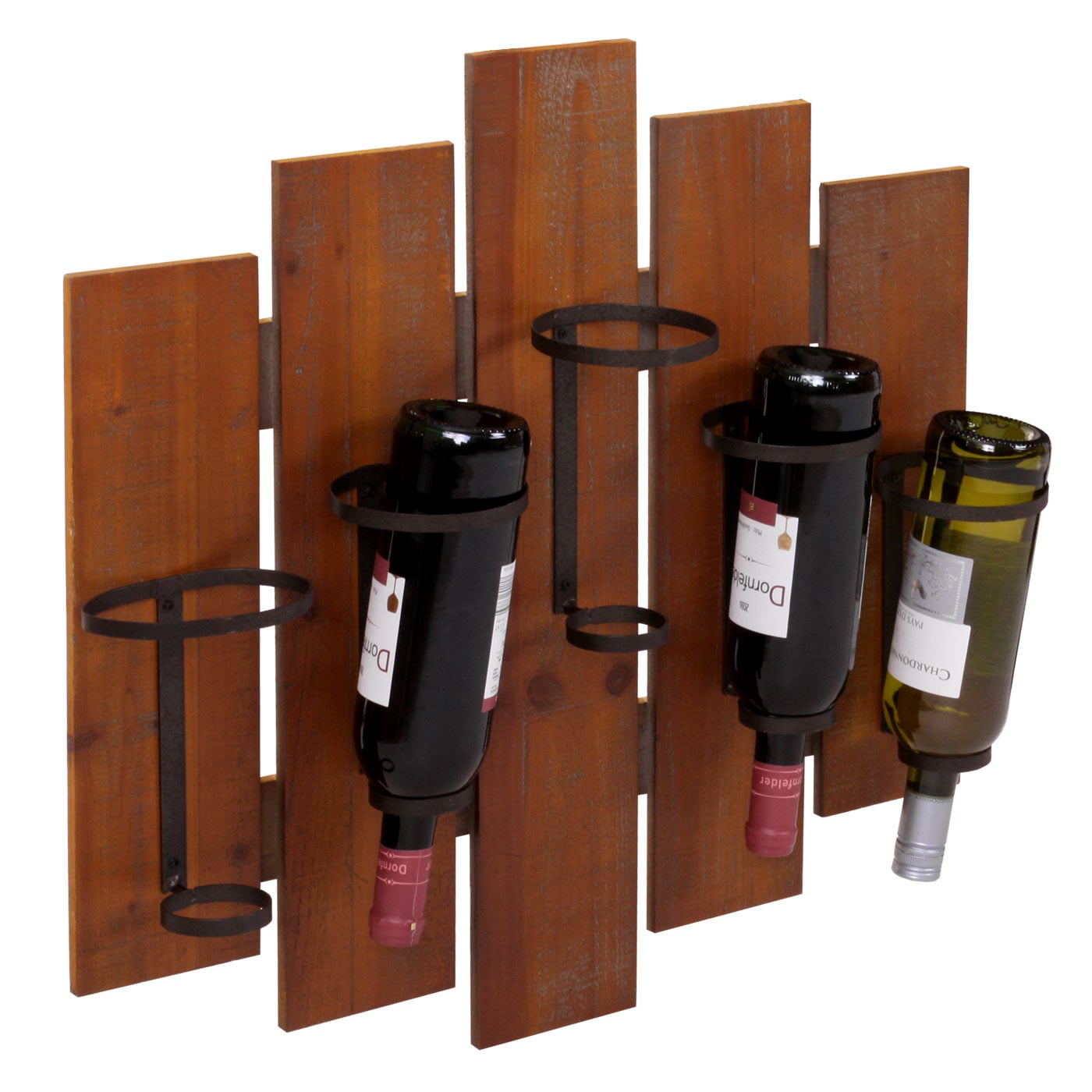 Weinregal MCW-B99, Wandregal Flaschenhalter, Holz Metall f&uuml;r 5 Flaschen 60x60x12cm - Bild 1