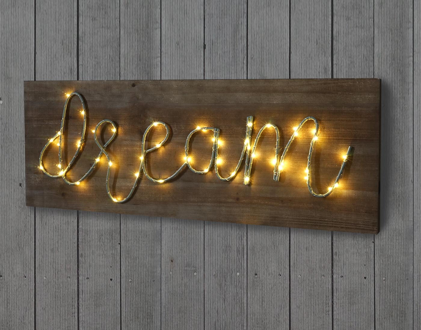 LED-Holzschild, Leuchtbild Wandbild Landhaus ~ 28x72x3cm, dream | 04057651205489