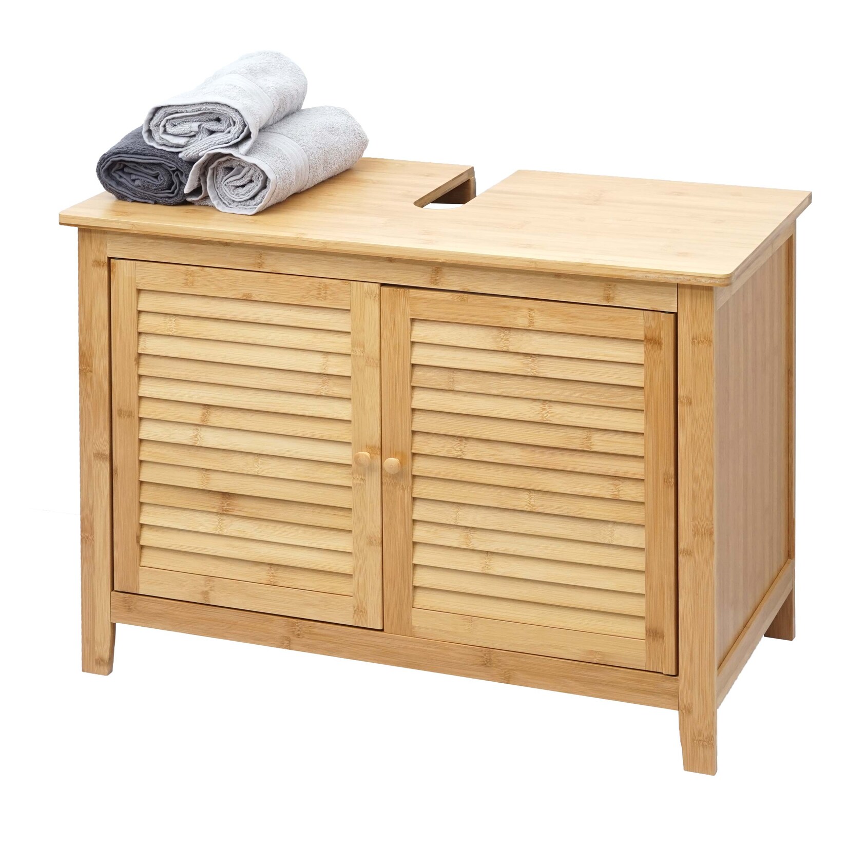 Waschbeckenunterschrank MCW-B18, Badezimmer Badschrank, Bambus ~ 60x80x40cm