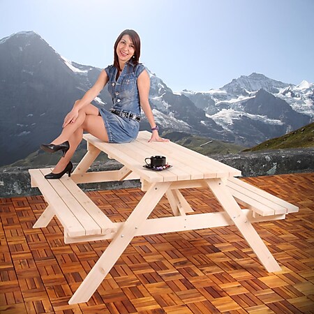 Picknick-Set Biergarten-Garnitur Bergamo Holz Gastroqualität massiv 148x150cm 