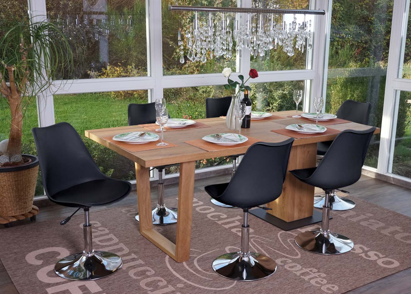 6er-Set Drehstuhl Vaasa T501, Stuhl K&uuml;chenstuhl, h&ouml;henverstellbar, Kunstleder ~ schwarz - Bild 1