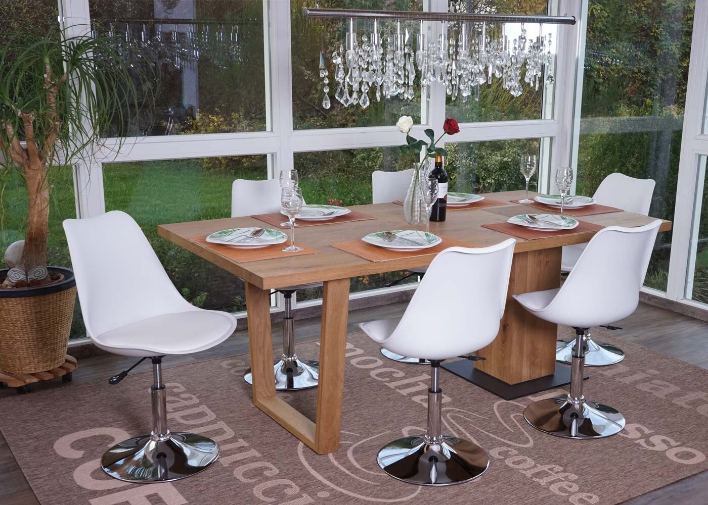 6er-Set Drehstuhl Vaasa T501, Stuhl Küchenstuhl, höhenverstellbar, Kunstleder ~ weiß