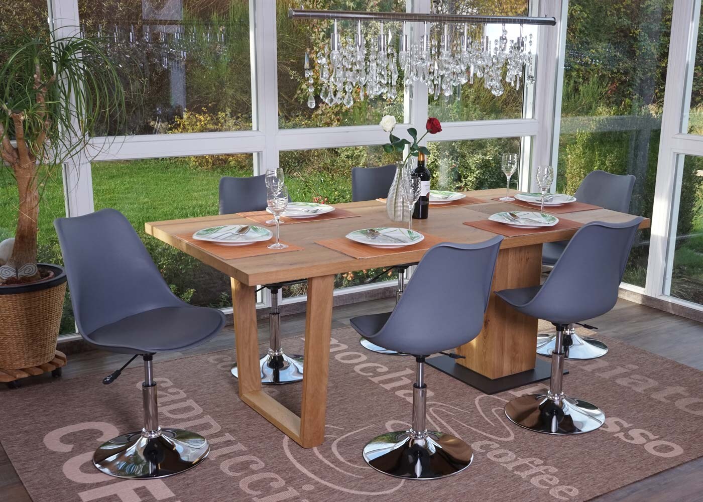 6er-Set Esszimmerstuhl Vaasa T501, Stuhl Küchenstuhl, höhenverstellbar drehbar, Kunstleder ~ dunkelgrau, Chromfuß | 04057651188843