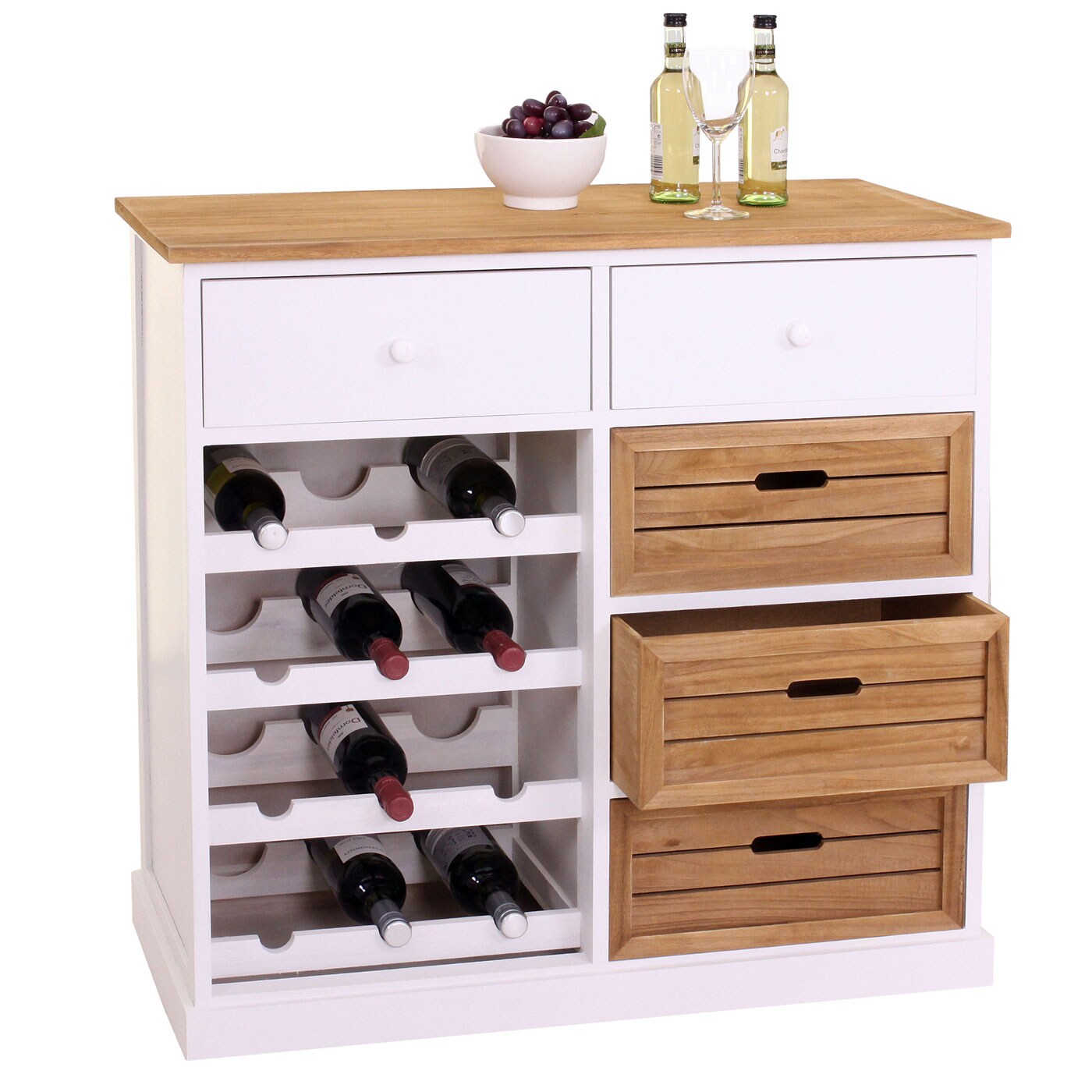 Weinregal MCW-B96, Kommode Flaschenregal für 12 Flaschen mit Schubladen, Landhaus 86x87x37cm