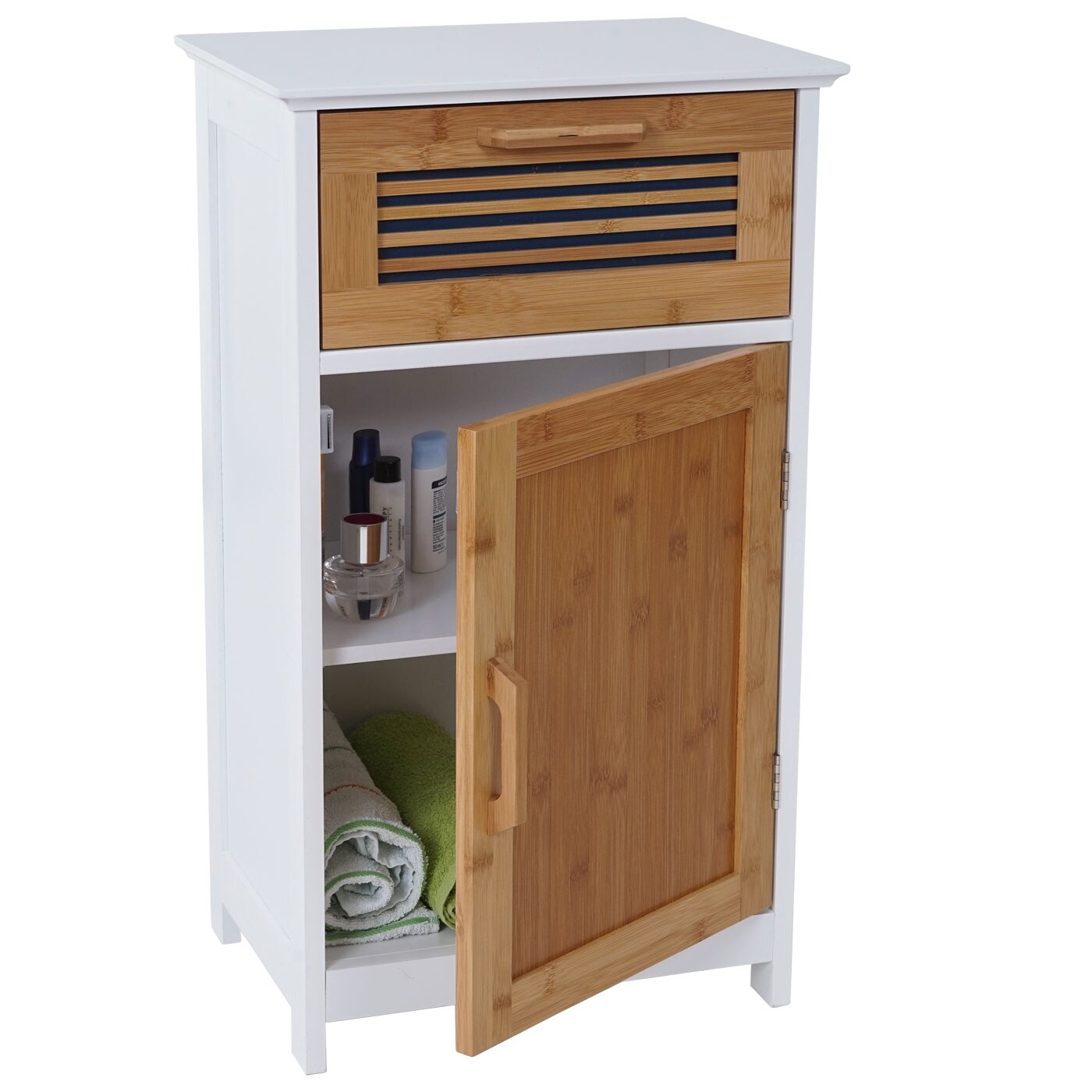 Kommode MCW-A85, Badezimmerkommode Badschrank Bambus, 71x40x31cm weiß