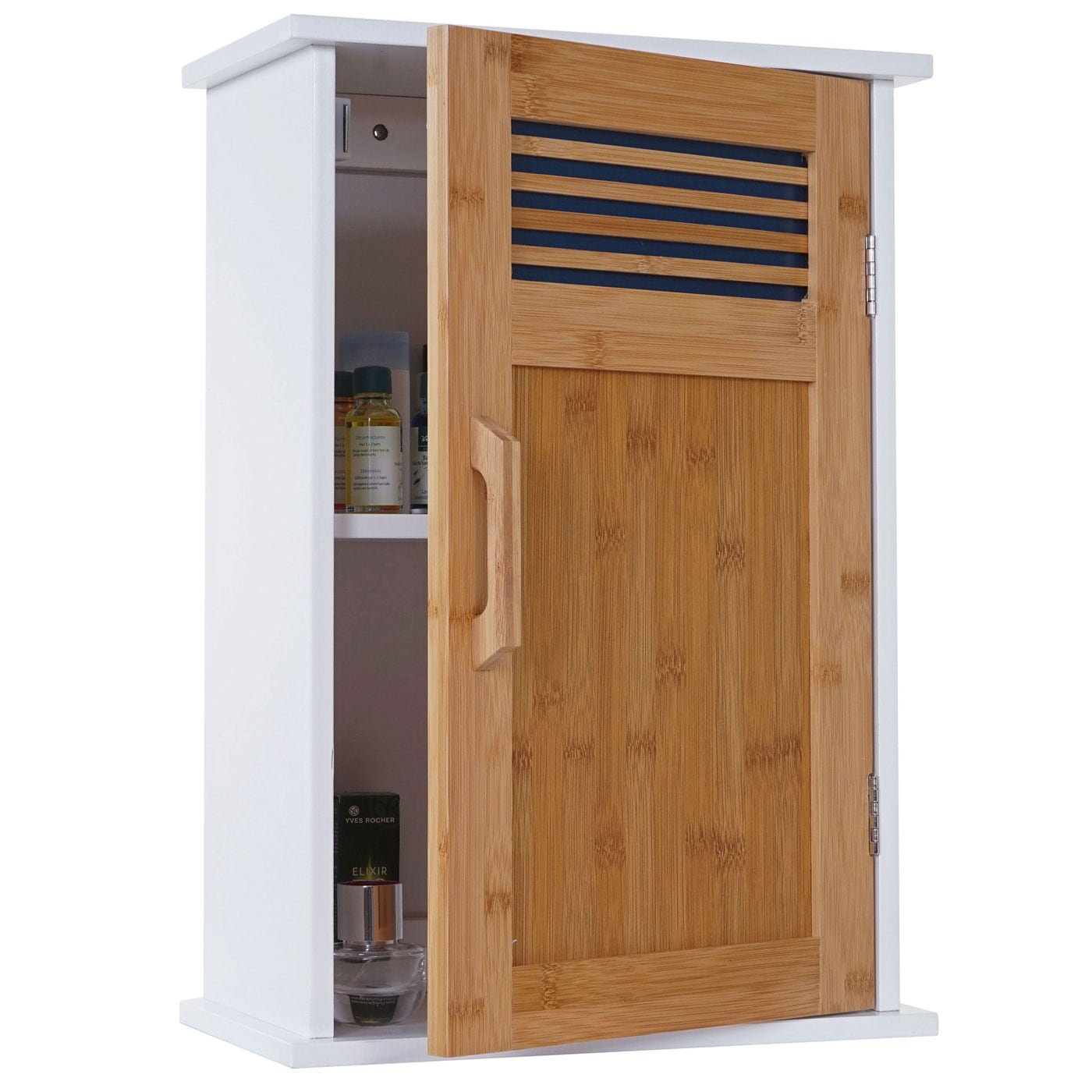 H&auml;ngeschrank MCW-A85, Badschrank Wandschrank Bambus, 52x35x21cm wei&szlig; - Bild 1