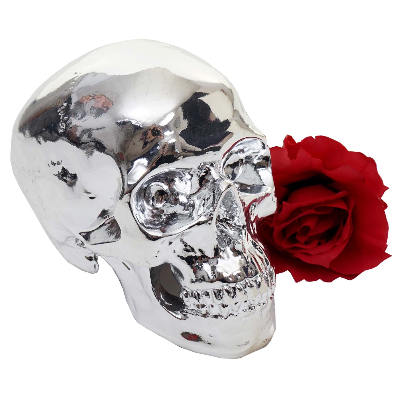 Deko Totenkopf MCW-T921, Polyresin Skulptur Totenschädel, In-/Outdoor 18cm silber hochglanz | 04057651188218