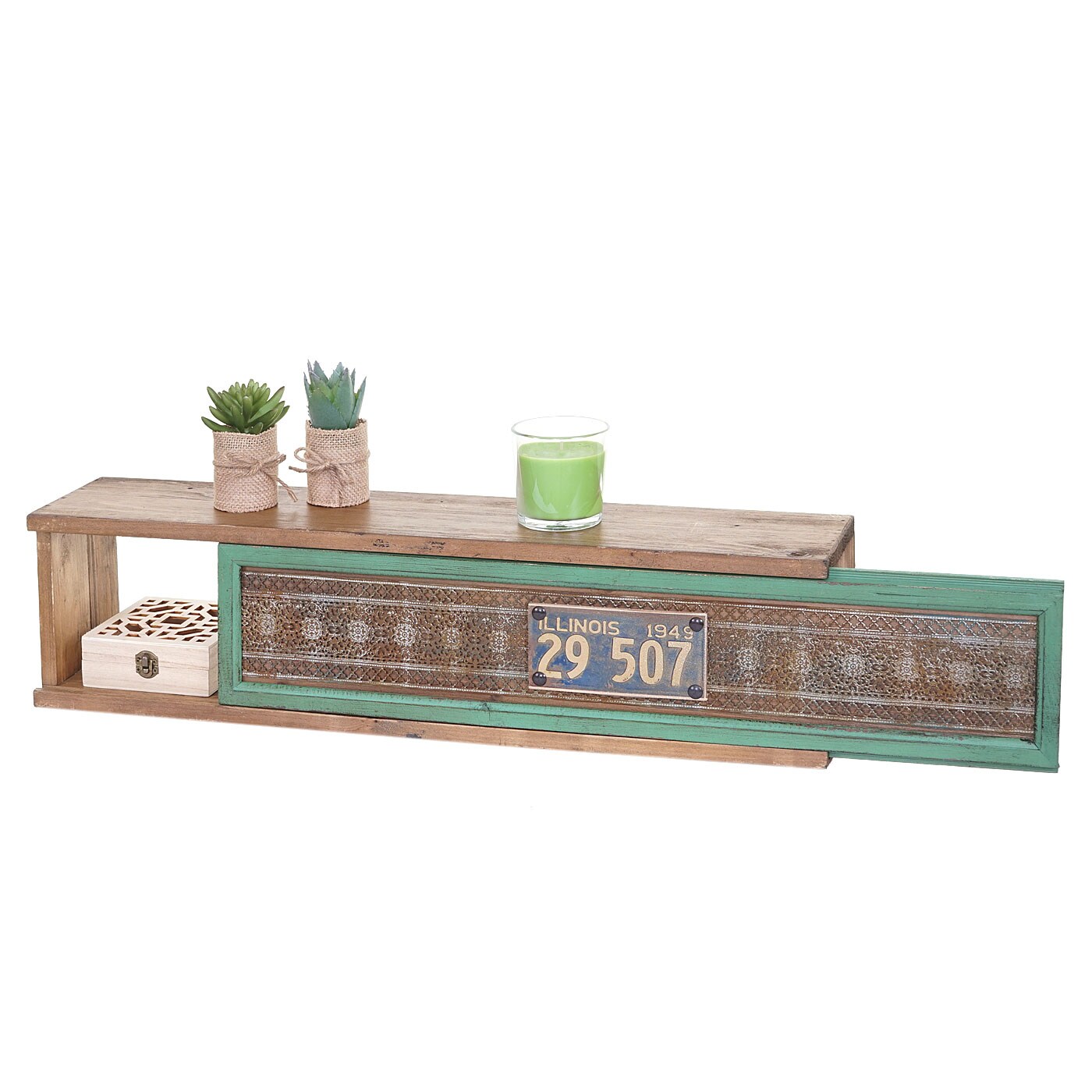 Wandregal MCW-A43, H&auml;ngeregal Regal, Tanne Holz massiv Vintage Patchwork 65x16x13cm - Bild 1