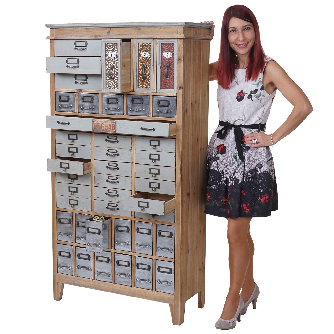 Apotheker-Schrank MCW-A43, Kommode, Tanne Holz massiv Vintage Shabby-Look 152x81x34cm