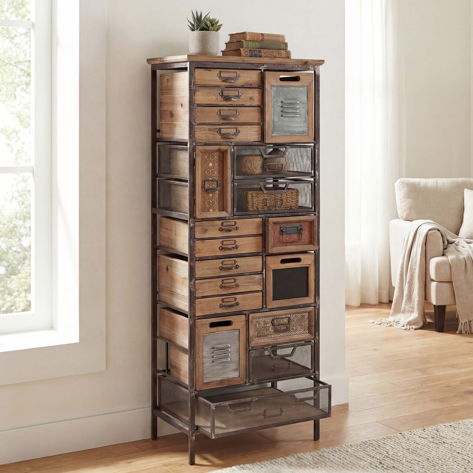 Apotheker-Schrank MCW-A43, Kommode, Tanne Holz massiv Vintage Shabby-Look 143x56x33cm
