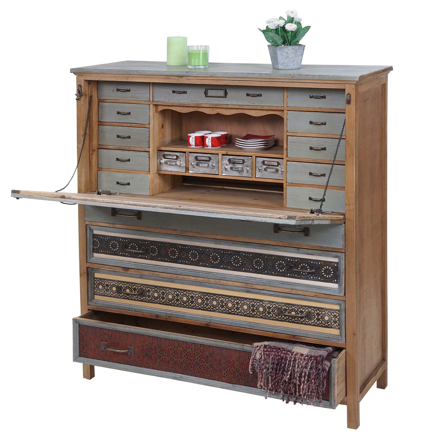 Sekret&auml;r MCW-A43, Kommode Schrank, Tanne Holz massiv Vintage Patchwork 113x99x36cm - Bild 1