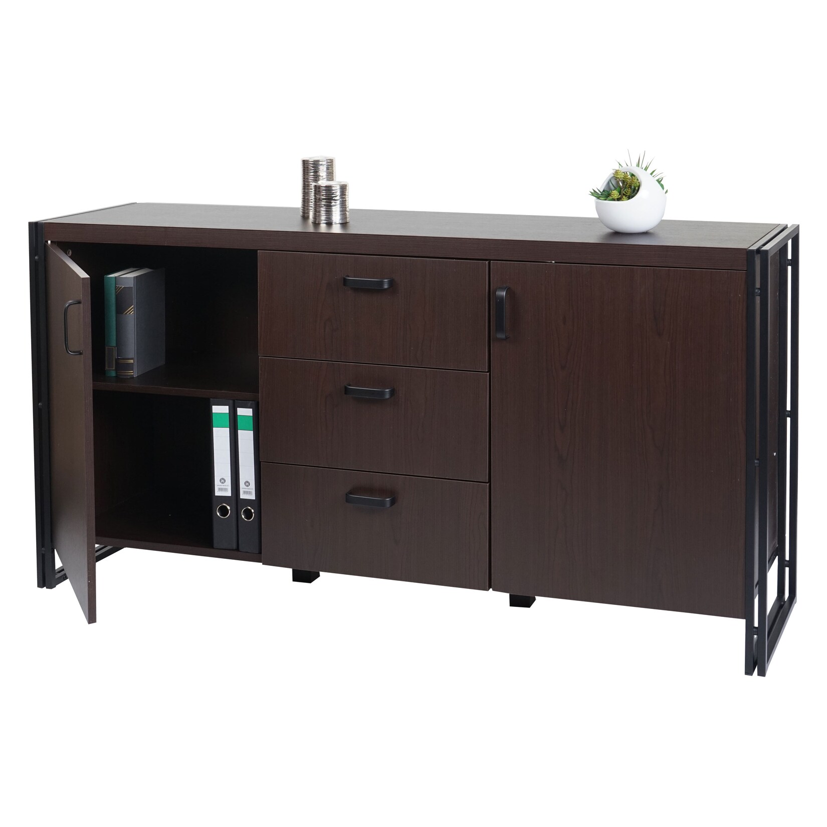 Sideboard MCW-A27, Kommode Schrank, 3D-Struktur 2 Staufächer 80x160x40cm MVG-zertifiziert MDF Metall ~ dunkelbraun | 04057651868493