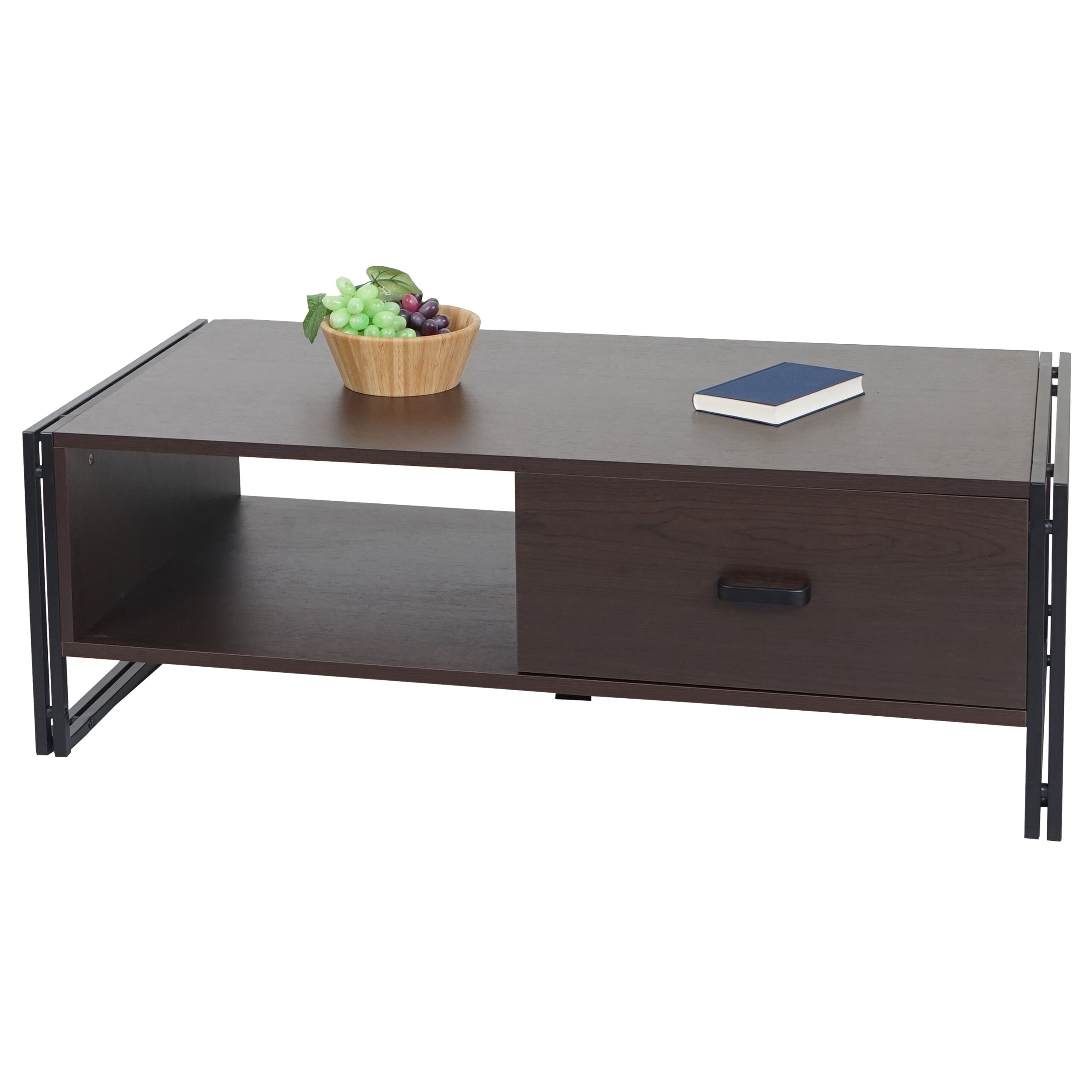 Couchtisch MCW-A27, Beistelltisch Wohnzimmertisch, 41x120x60cm 3D-Struktur, Metall MDF ~ dunkelbraun - Bild 1