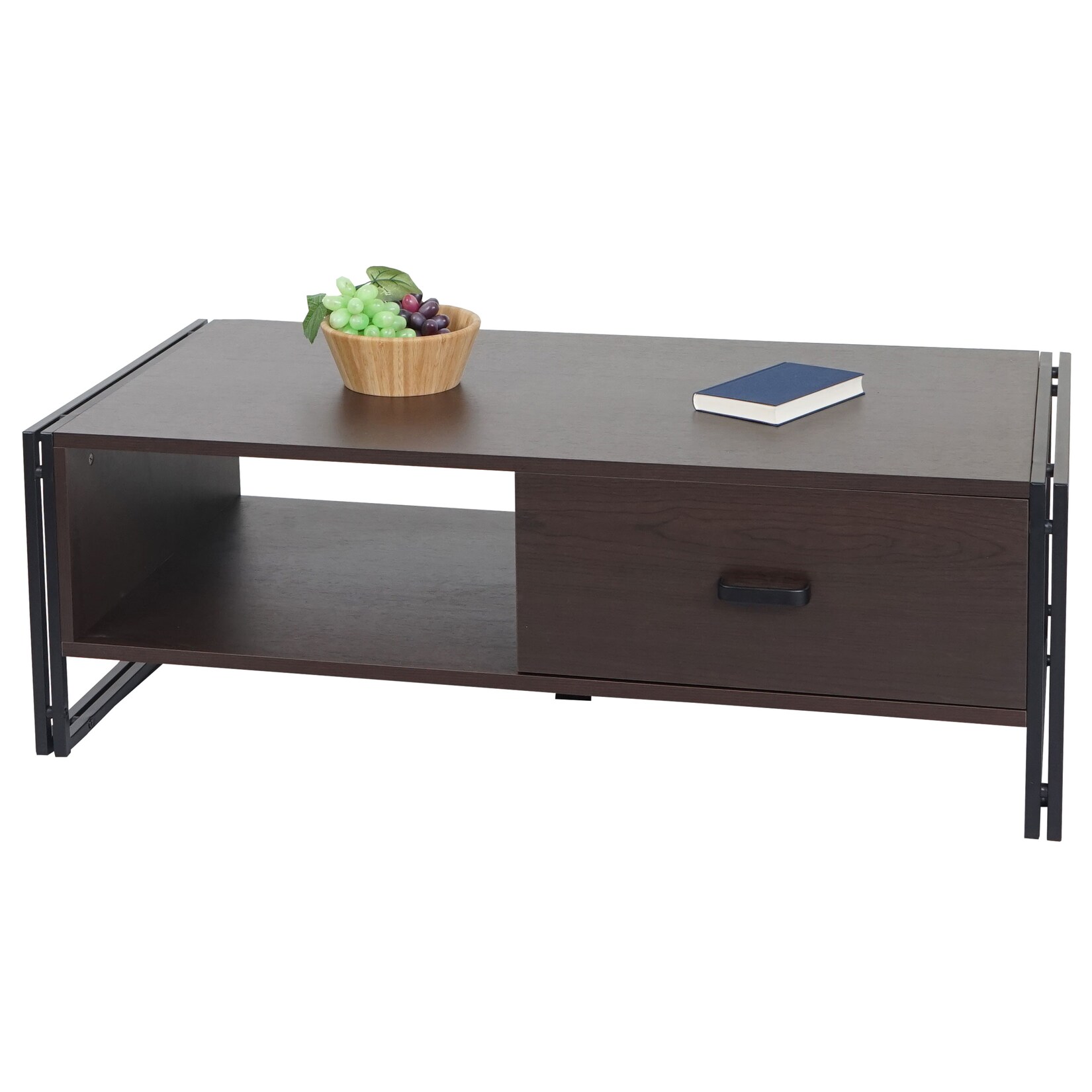 Couchtisch MCW-A27, Beistelltisch Wohnzimmertisch, 41x120x60cm 3D-Struktur, Metall MDF ~ dunkelbraun | 04057651541952