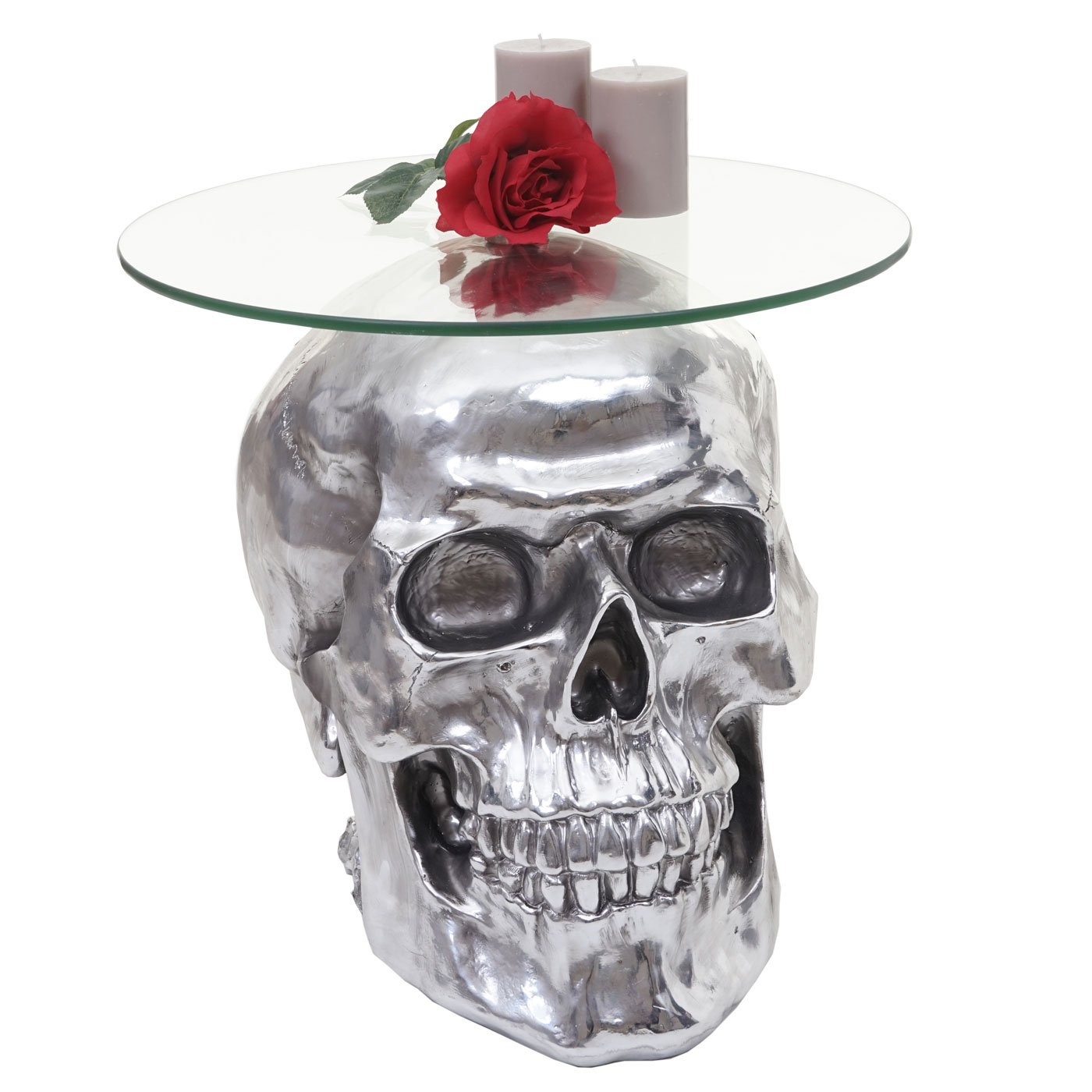 Beistelltisch Totenkopf MCW-A19, Polyresin Glastisch Wohnzimmertisch, silber 52x55x55cm - Bild 1