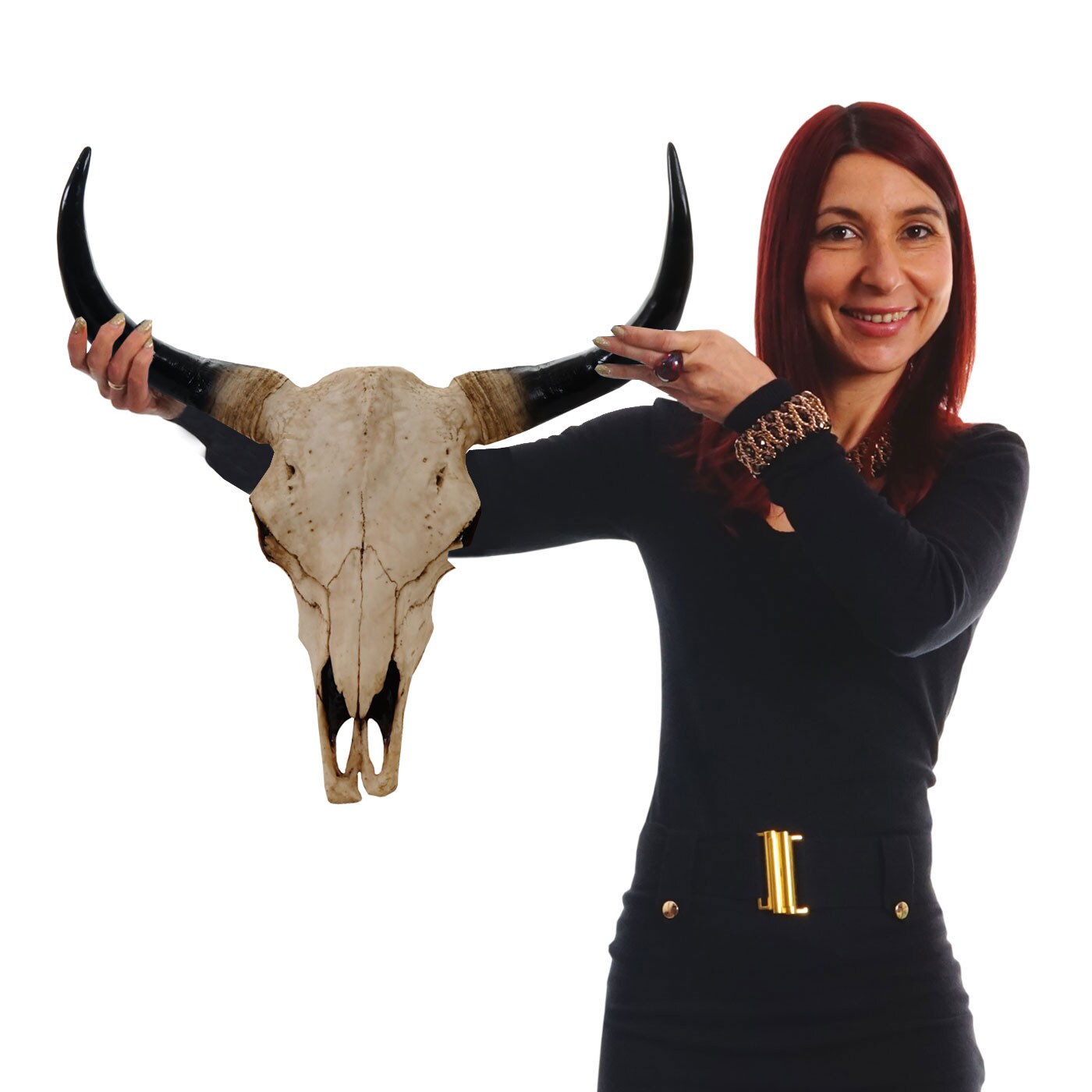 Deko Sch&auml;del 45cm MCW-T454, Polyresin Stier Bulle Longhorn Kopf Troph&auml;e, In-/Outdoor ~ naturfarben - Bild 1