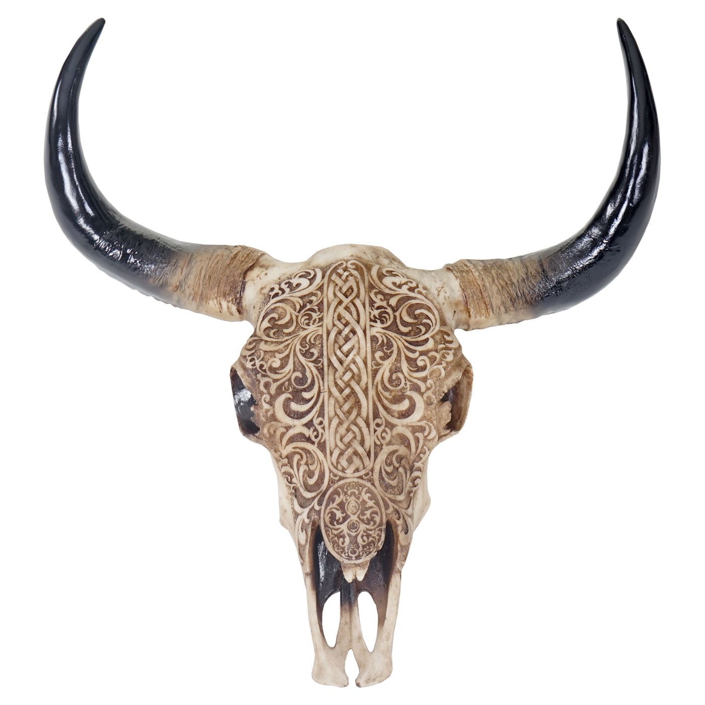 Deko Sch&auml;del 65cm MCW-T454, Polyresin Stier Bulle Longhorn Kopf Troph&auml;e mit Tribal, In-/Outdoor - Bild 1