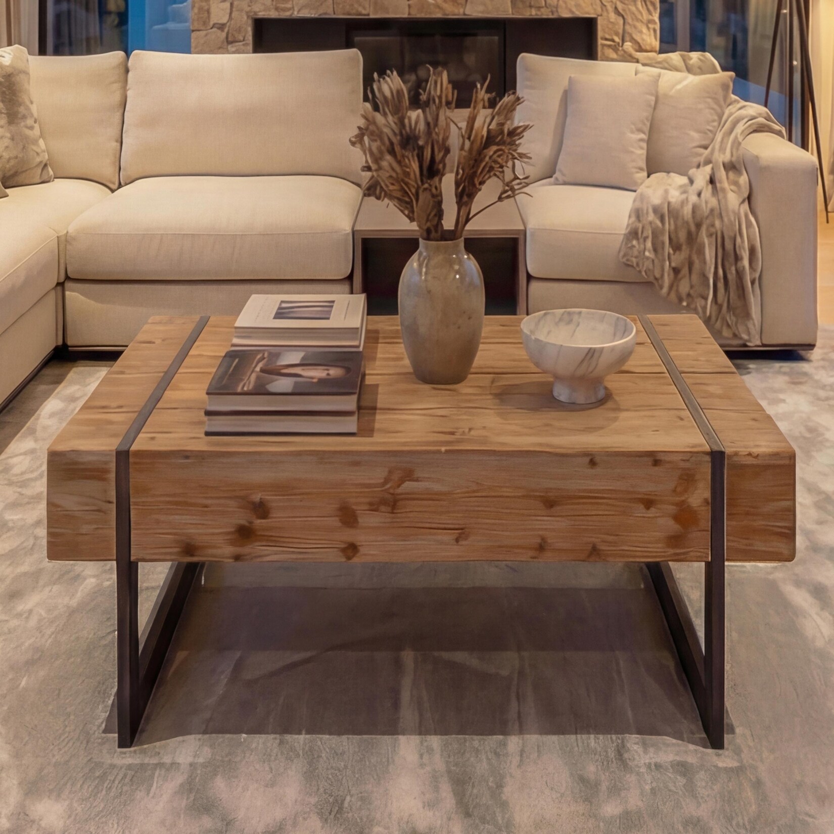 Couchtisch MCW-A15a, Wohnzimmertisch, Tanne Holz rustikal massiv MVG-zertifiziert 40x120x60cm ~ naturfarben