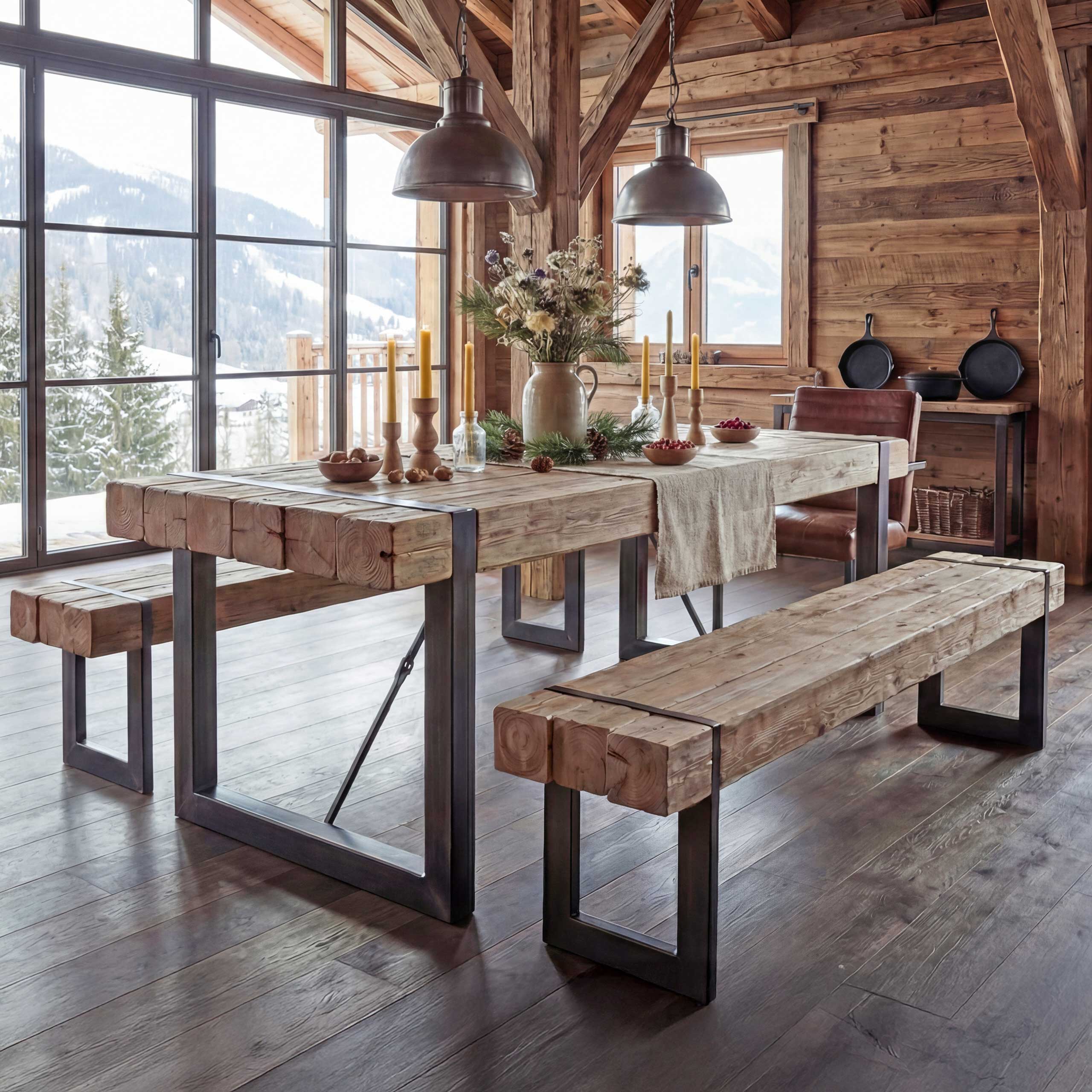 Esszimmergarnitur MCW-A15, Esstisch + 2x Sitzbank, Tanne Holz rustikal massiv MVG-zertifiziert ~ naturfarben 180cm - Bild 1