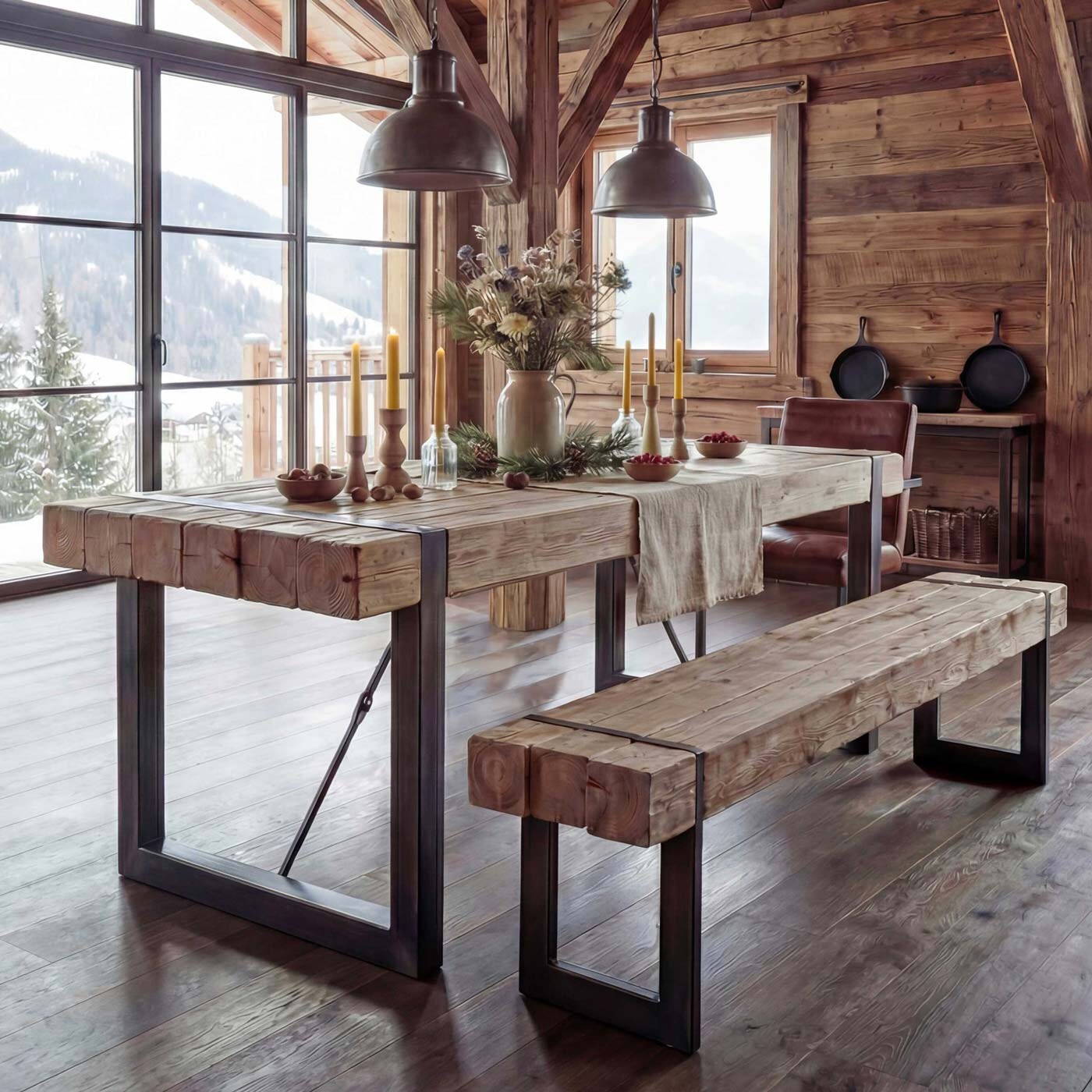 Esszimmergarnitur MCW-A15, Esstisch + 1x Sitzbank, Tanne Holz rustikal massiv MVG-zertifiziert ~ naturfarben 180cm | 04057651186597