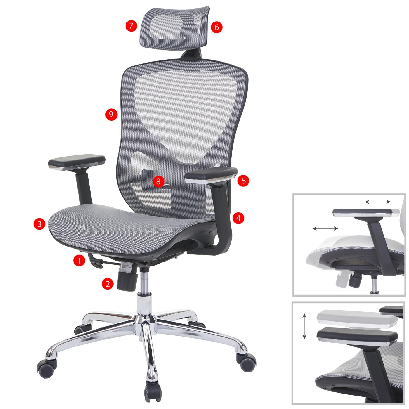 Bürostuhl MCW-A61, Schreibtischstuhl, Sliding-Funktion Stoff/Textil ISO9001 ~ grau/grau