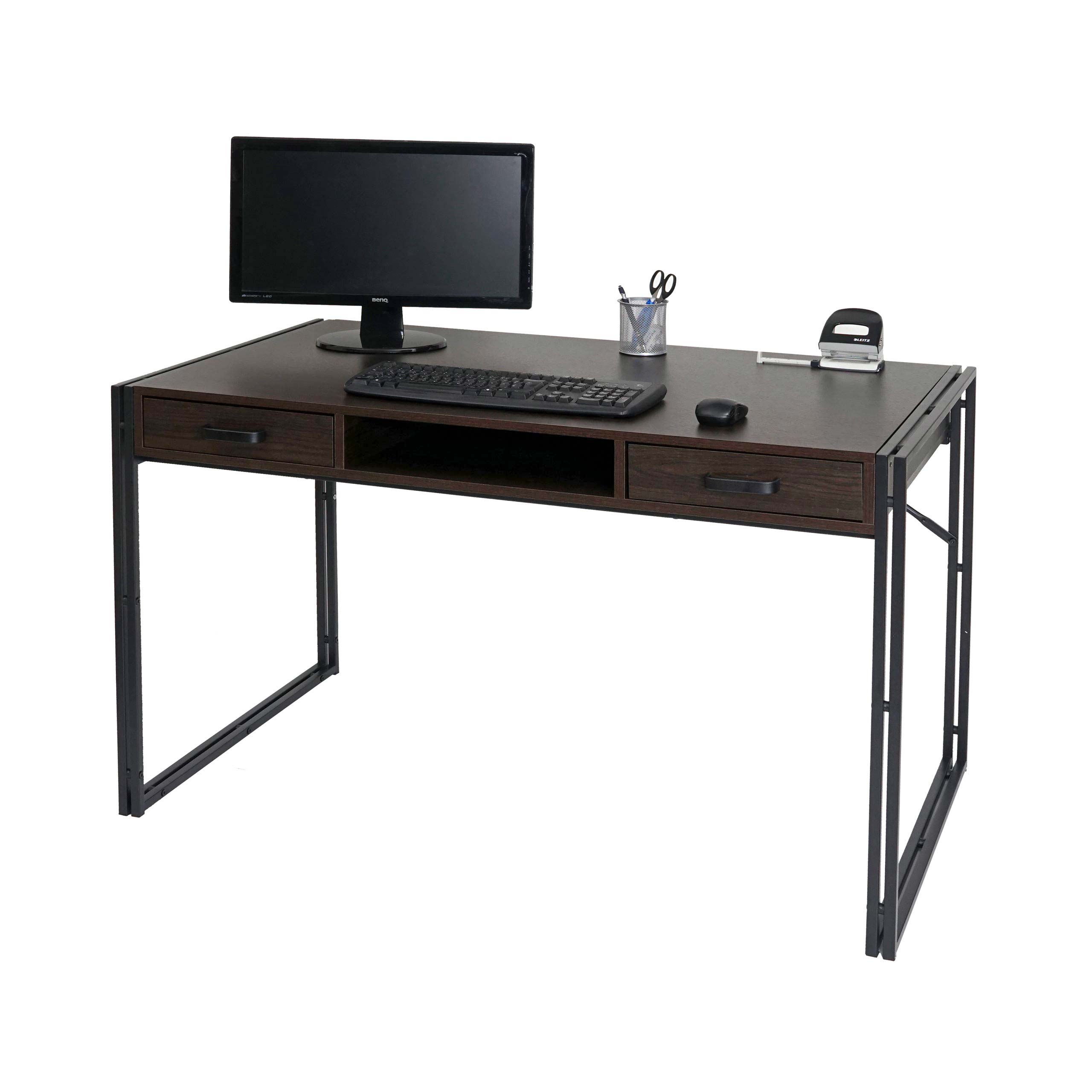 Schreibtisch MCW-A27, B&uuml;rotisch Computertisch, 122x70cm 3D-Struktur ~ dunkelbraun - Bild 1