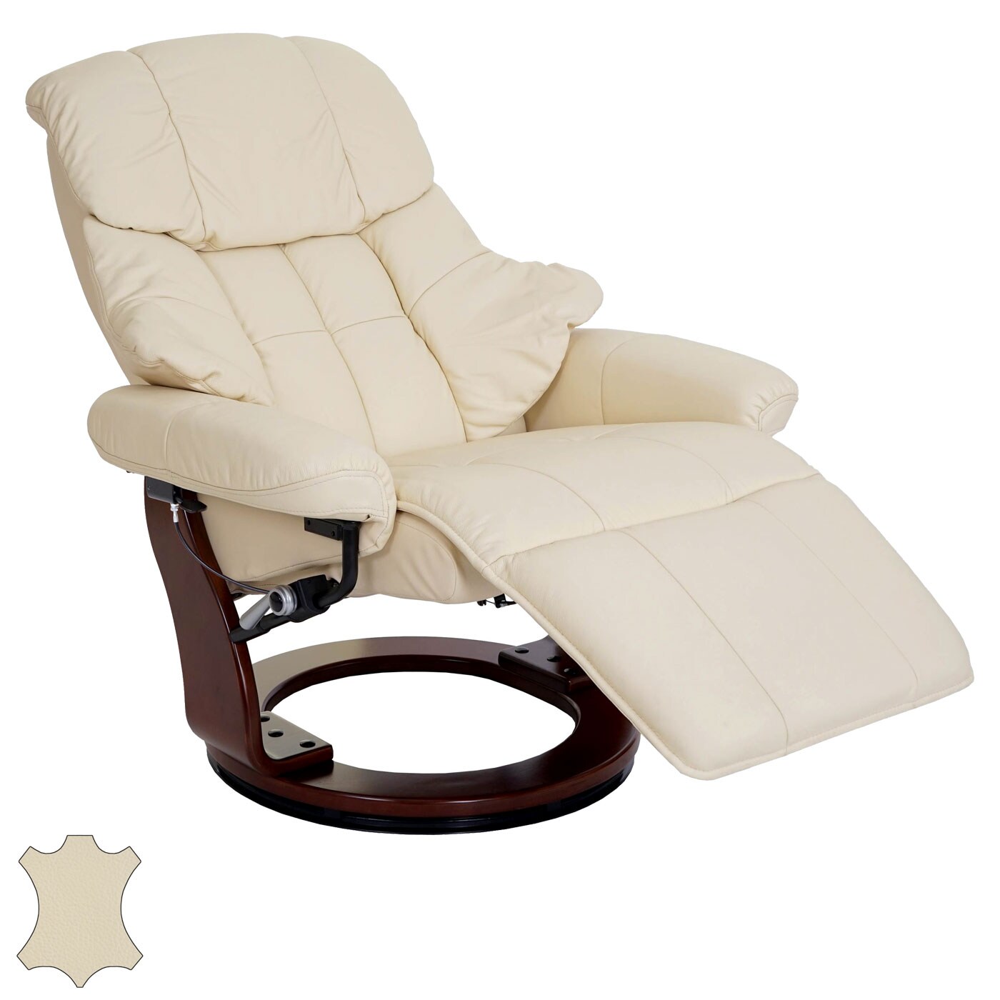 MCA Relaxsessel Windsor 2, Fernsehsessel Sessel, Echtleder 150kg belastbar ~ creme, Walnuss-Optik