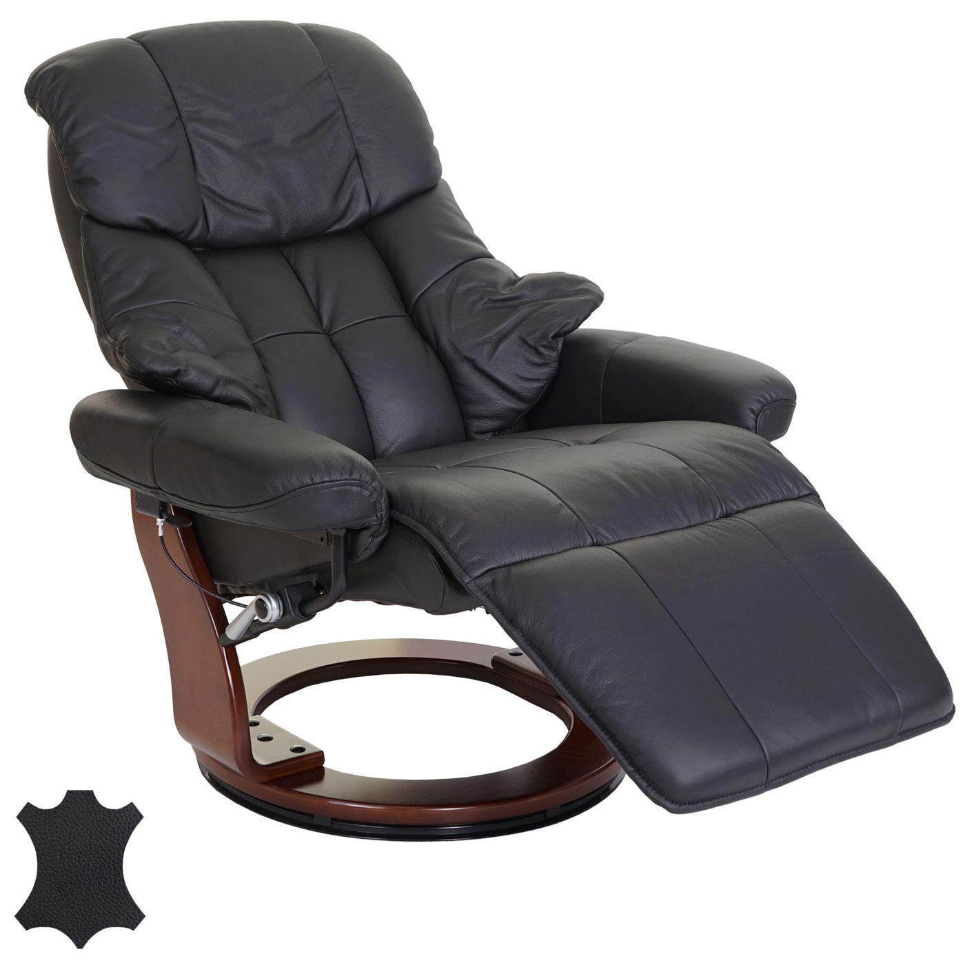MCA Relaxsessel Windsor 2, Fernsehsessel Sessel, Echtleder 150kg belastbar ~ schwarz, Walnuss-Optik - Bild 1