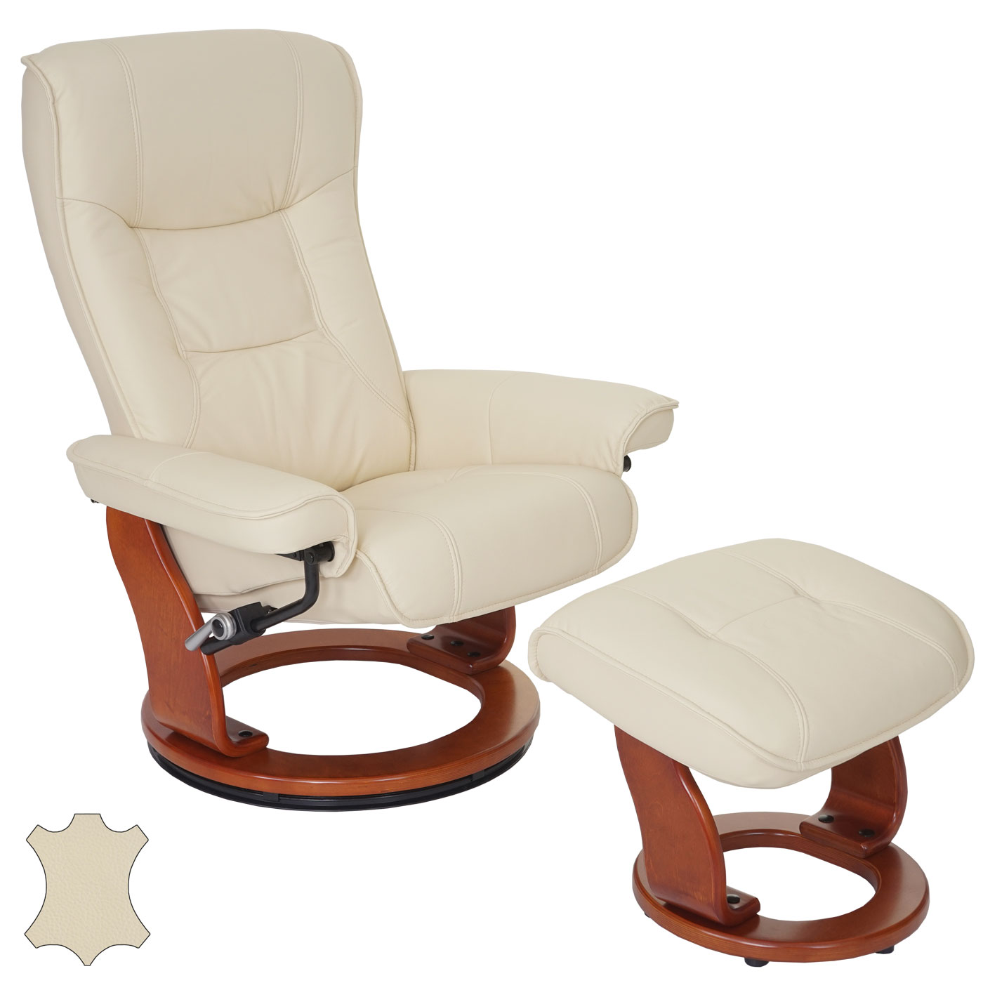 MCA Relaxsessel Halifax, Fernsehsessel Hocker, Echtleder 130kg belastbar ~ creme, honigfarben - Bild 1
