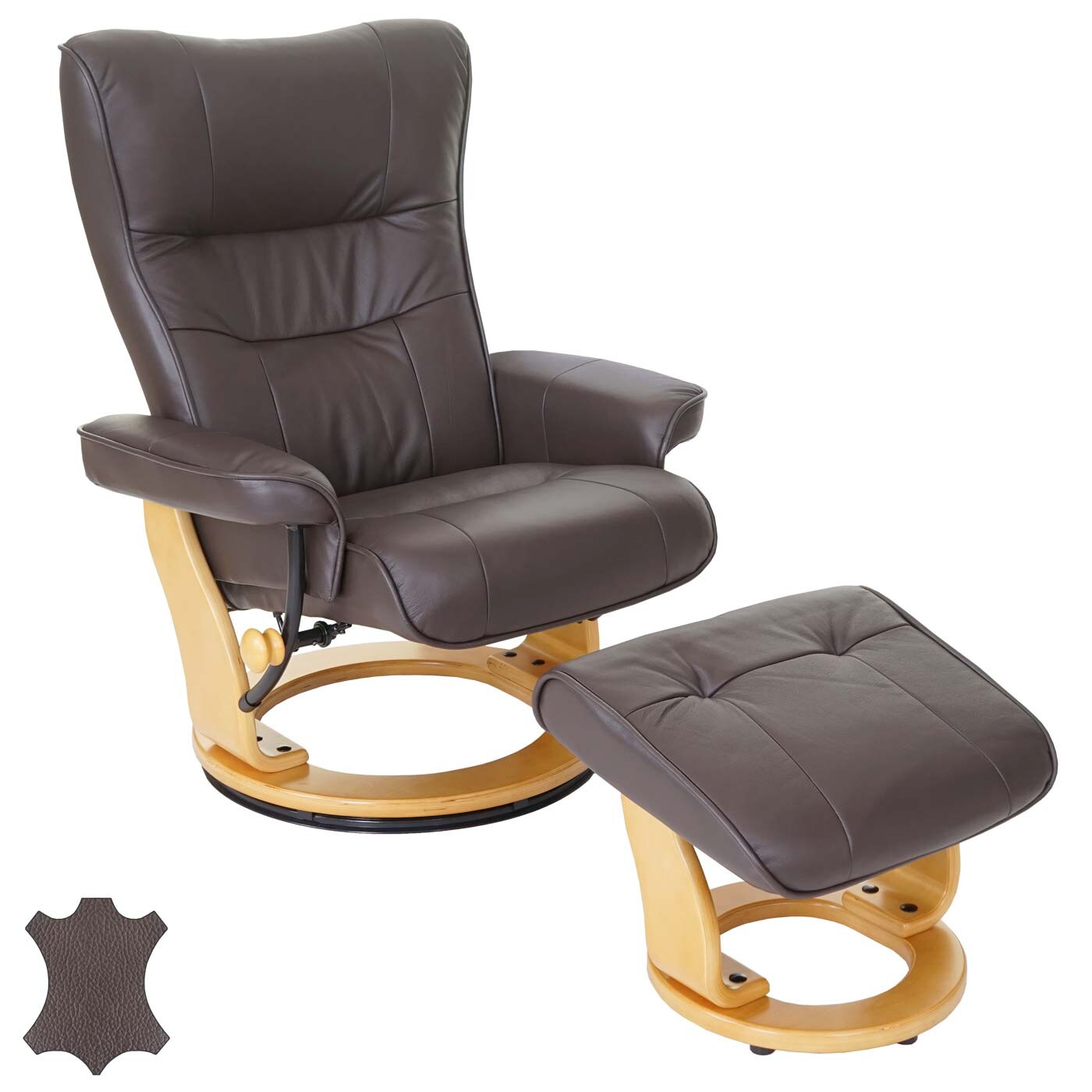 MCA Relaxsessel Edmonton, Fernsehsessel Hocker, Echtleder 130kg belastbar ~ braun, naturbraun