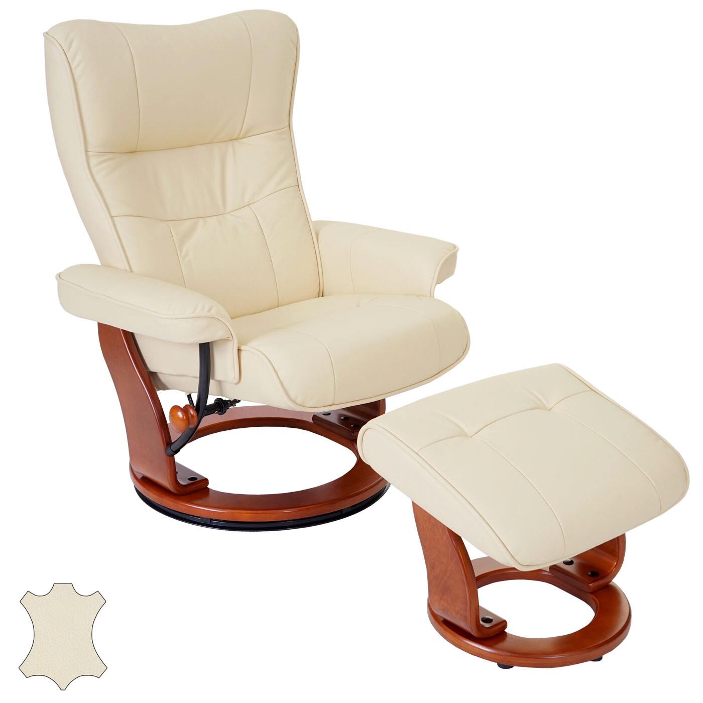 MCA Relaxsessel Edmonton, Fernsehsessel Hocker, Echtleder 130kg belastbar ~ creme, honigfarben | 04057651188003